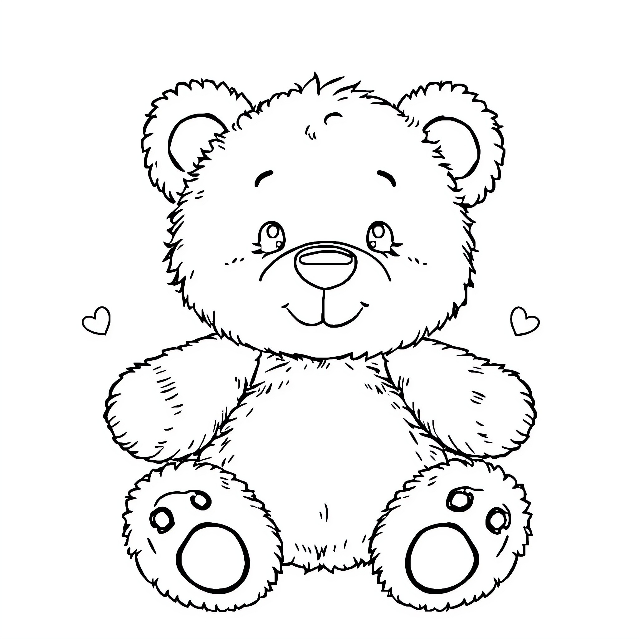Teddy Bear with Loving Expression Coloring Page (free black-and-white line drawing printable PDF for all, from beginners to advanced learners, including children, teens, adults, and seniors)