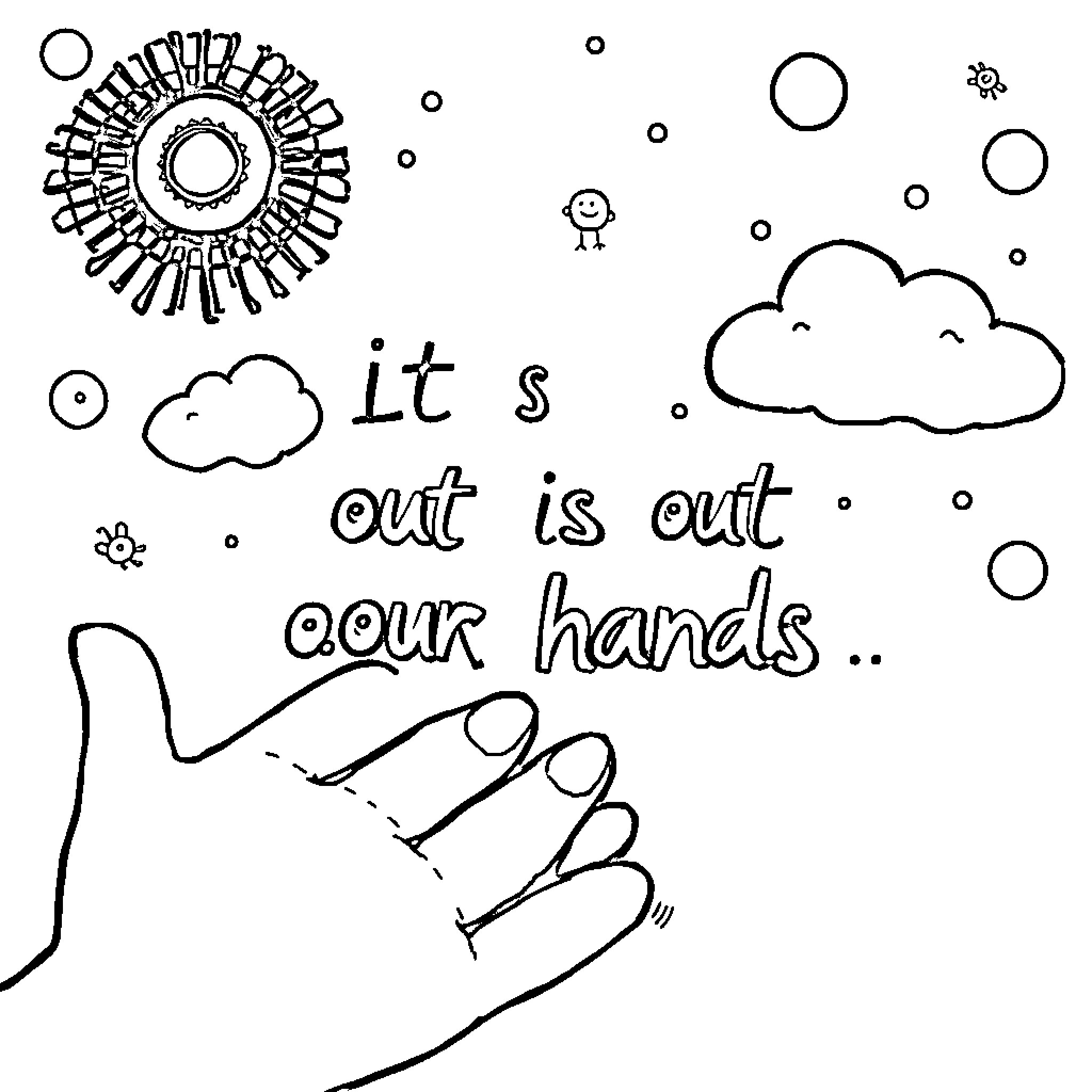 Bluey's Hands are Out in the Universe Coloring Page (free black-and-white line drawing printable PDF for all, from beginners to advanced learners, including children, teens, adults, and seniors)