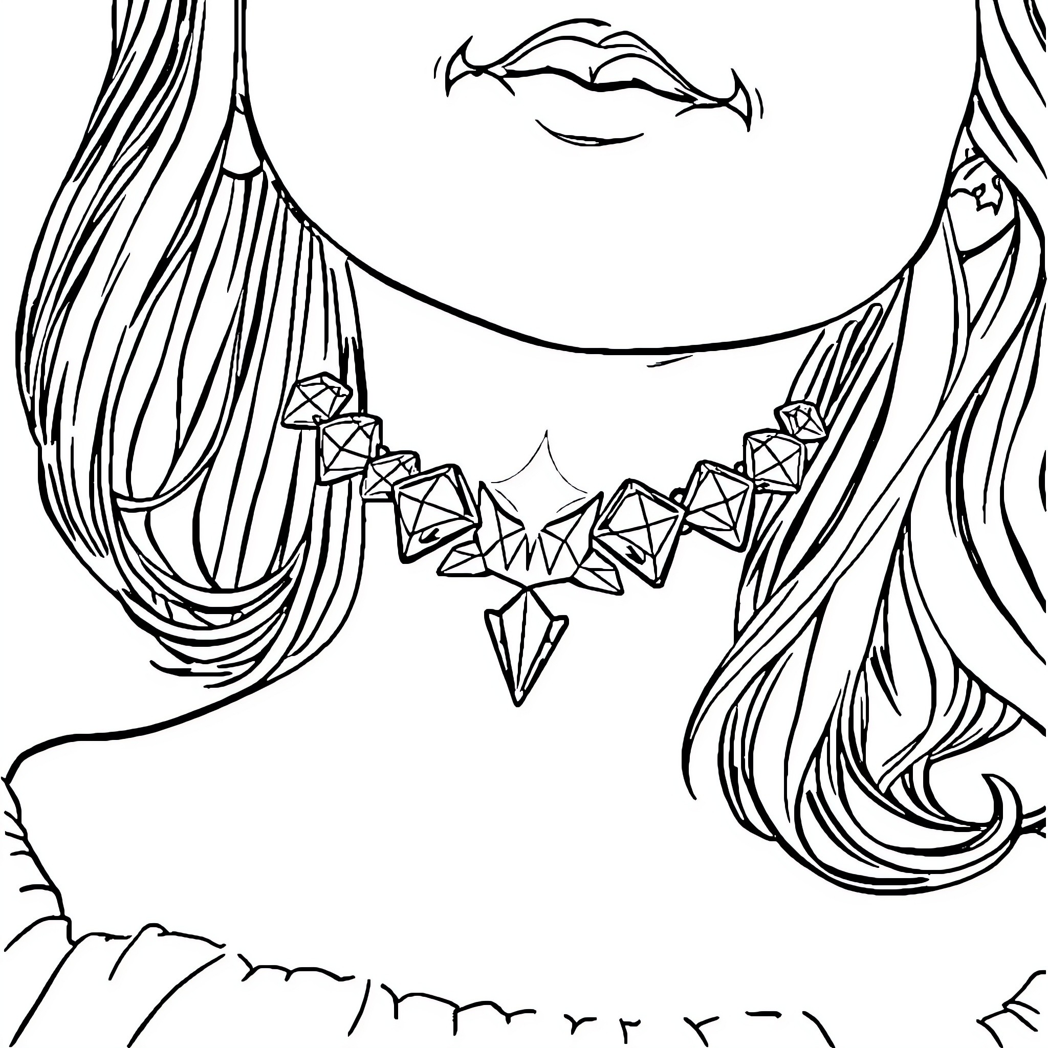 Necklace adorned with intricate geometric shapes Coloring Page (free black-and-white line drawing printable PDF for all, from beginners to advanced learners, including children, teens, adults, and seniors)
