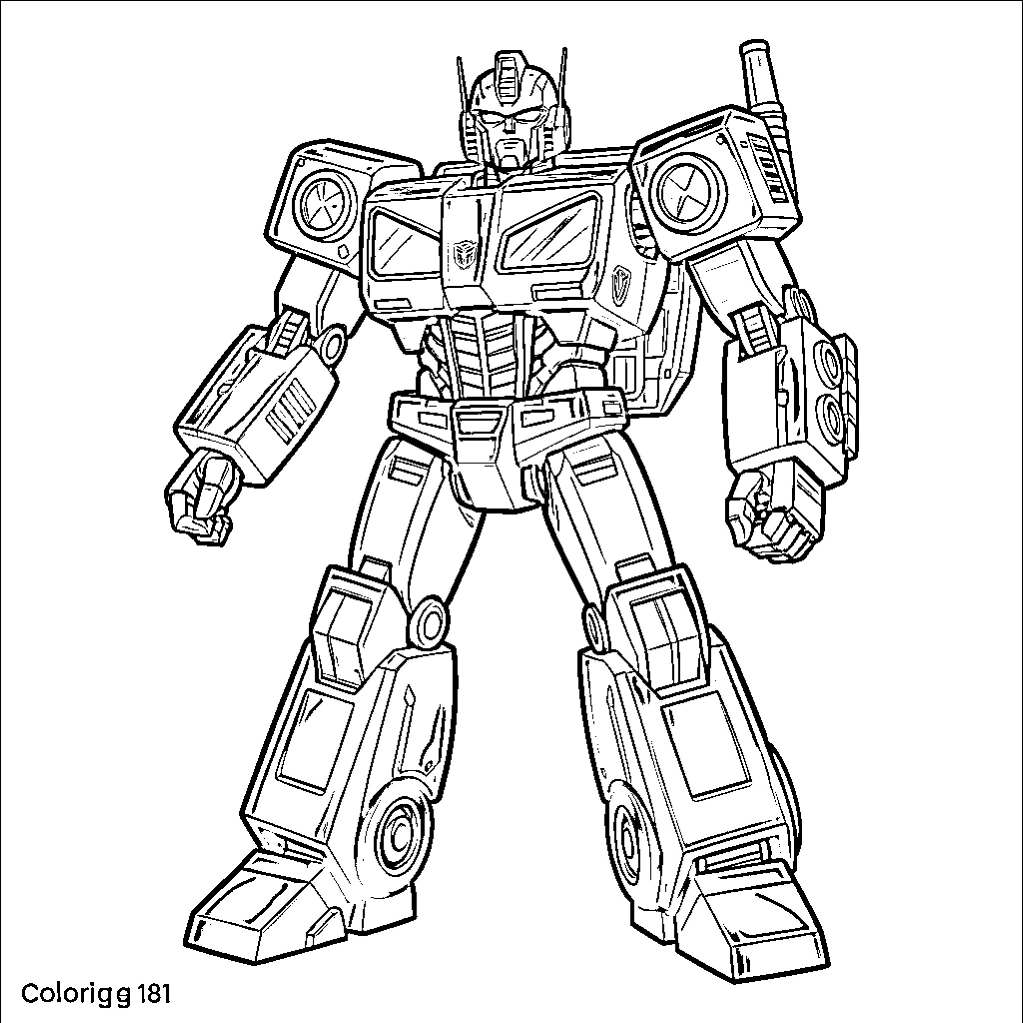 Volkswagen Type 181 Transforming Robot Figure Coloring Page (free black-and-white line drawing printable PDF for all, from beginners to advanced learners, including children, teens, adults, and seniors)