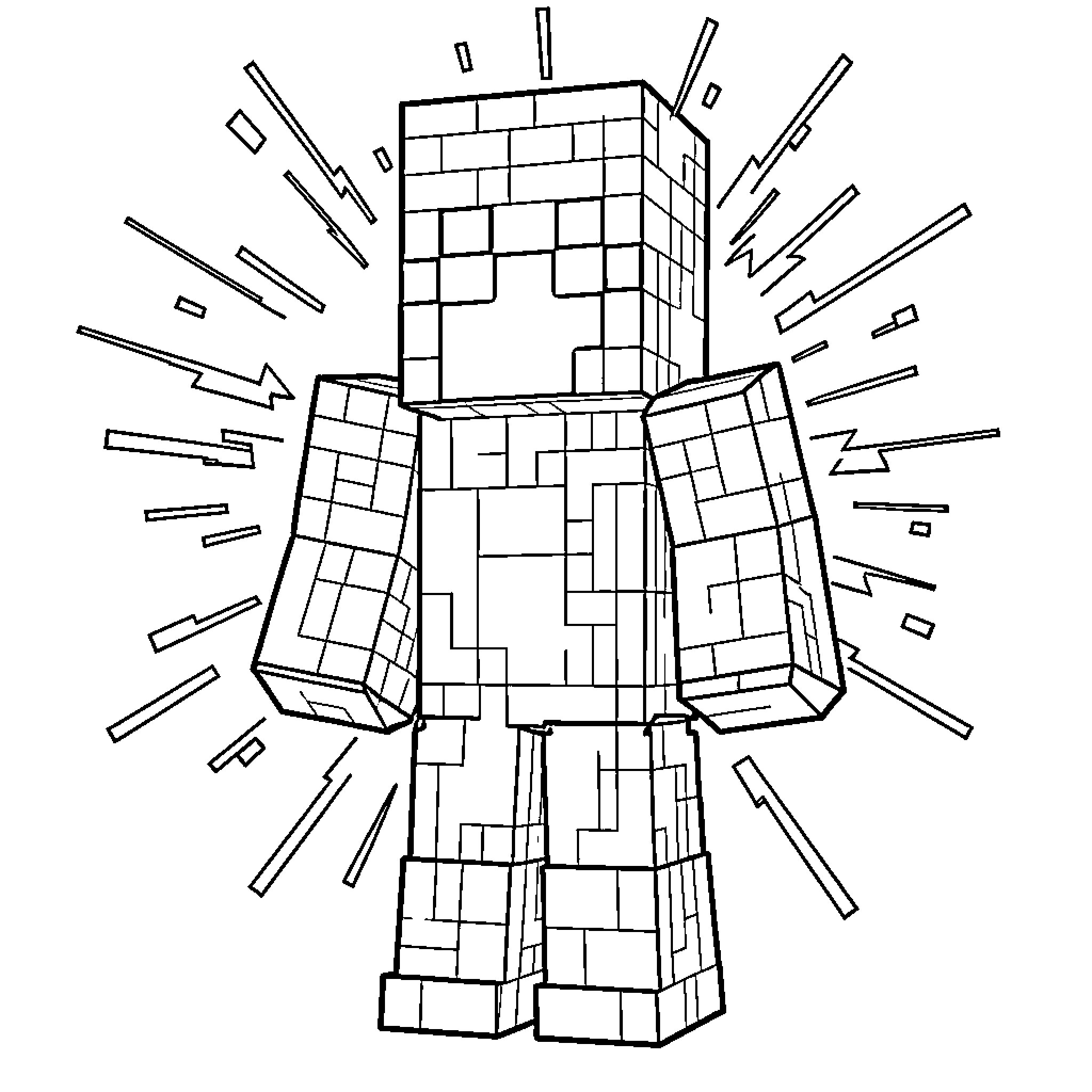 Creeper standing amidst sudden explosive energy bursts Coloring Page (free black-and-white line drawing printable PDF for all, from beginners to advanced learners, including children, teens, adults, and seniors)