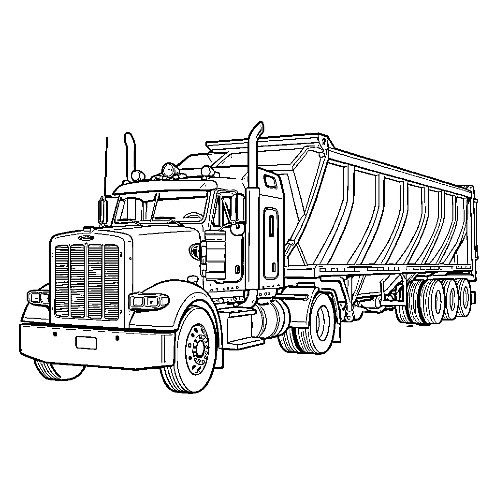 Truck Transporting Heavy Cargo on the Road Coloring Page (free black-and-white line drawing printable PDF for all, from beginners to advanced learners, including children, teens, adults, and seniors)