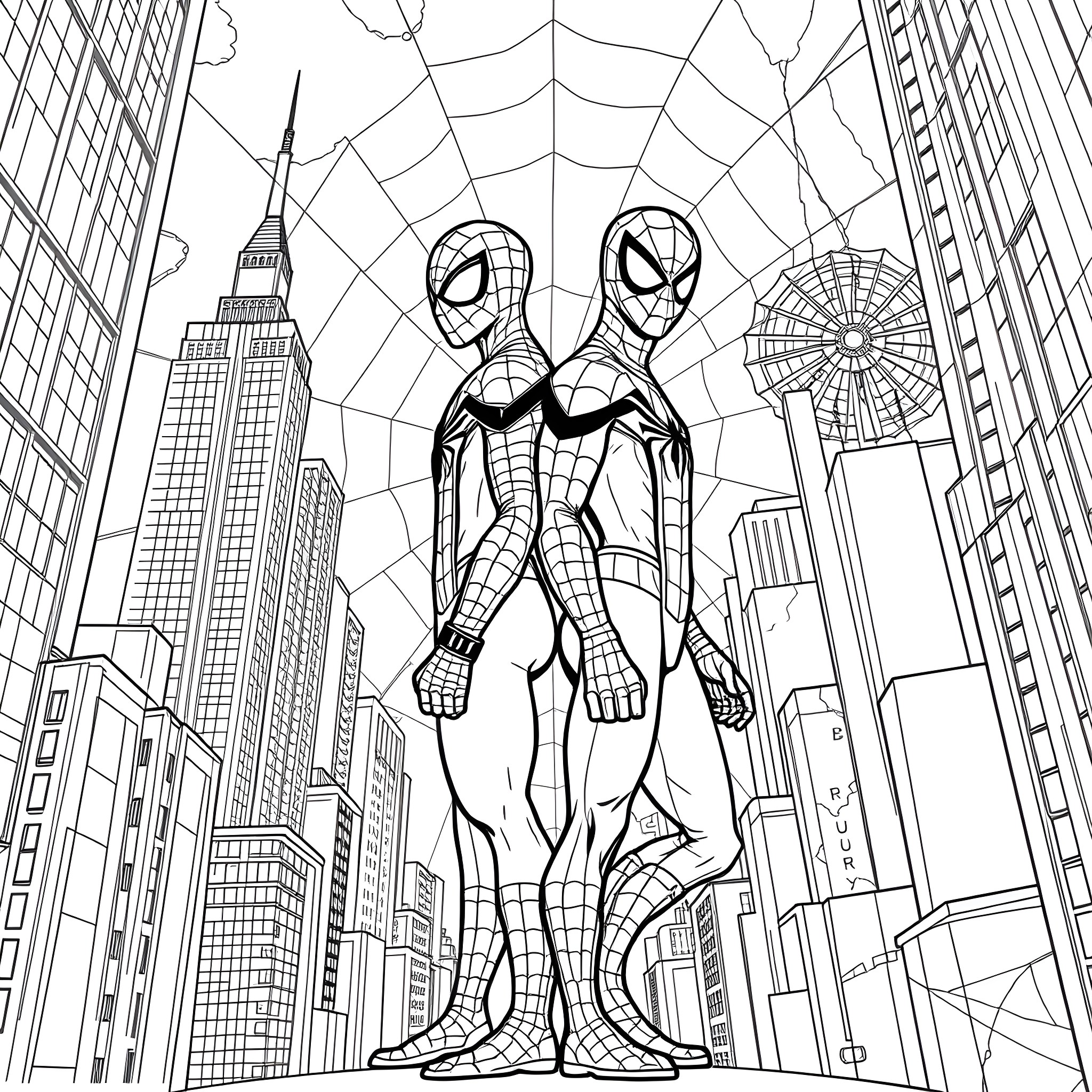 Navigating the Urban Web Coloring Page (free black-and-white line drawing printable PDF for all, from beginners to advanced learners, including children, teens, adults, and seniors)