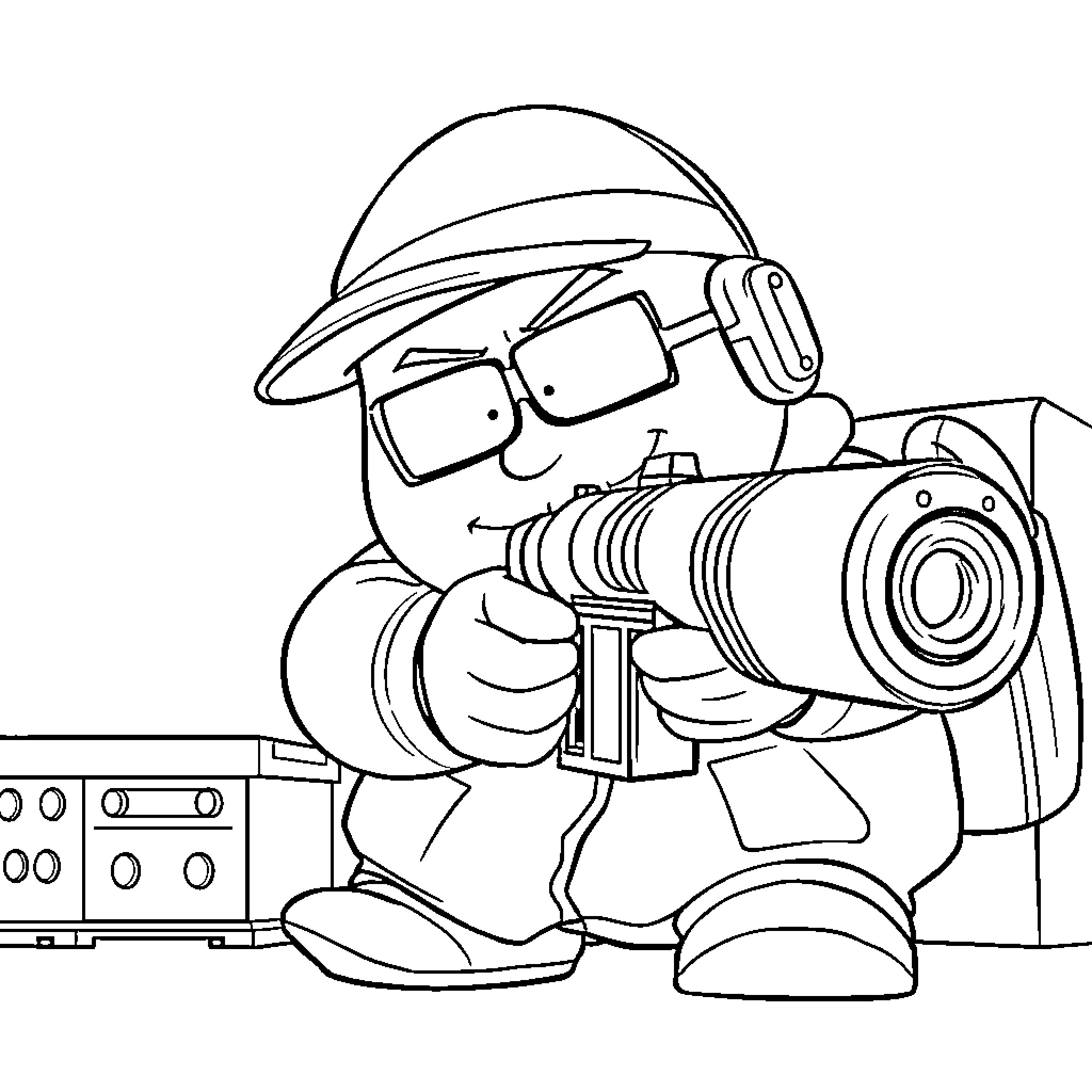 Cartman exploring the outdoors with a camera Coloring Page (free black-and-white line drawing printable PDF for all, from beginners to advanced learners, including children, teens, adults, and seniors)
