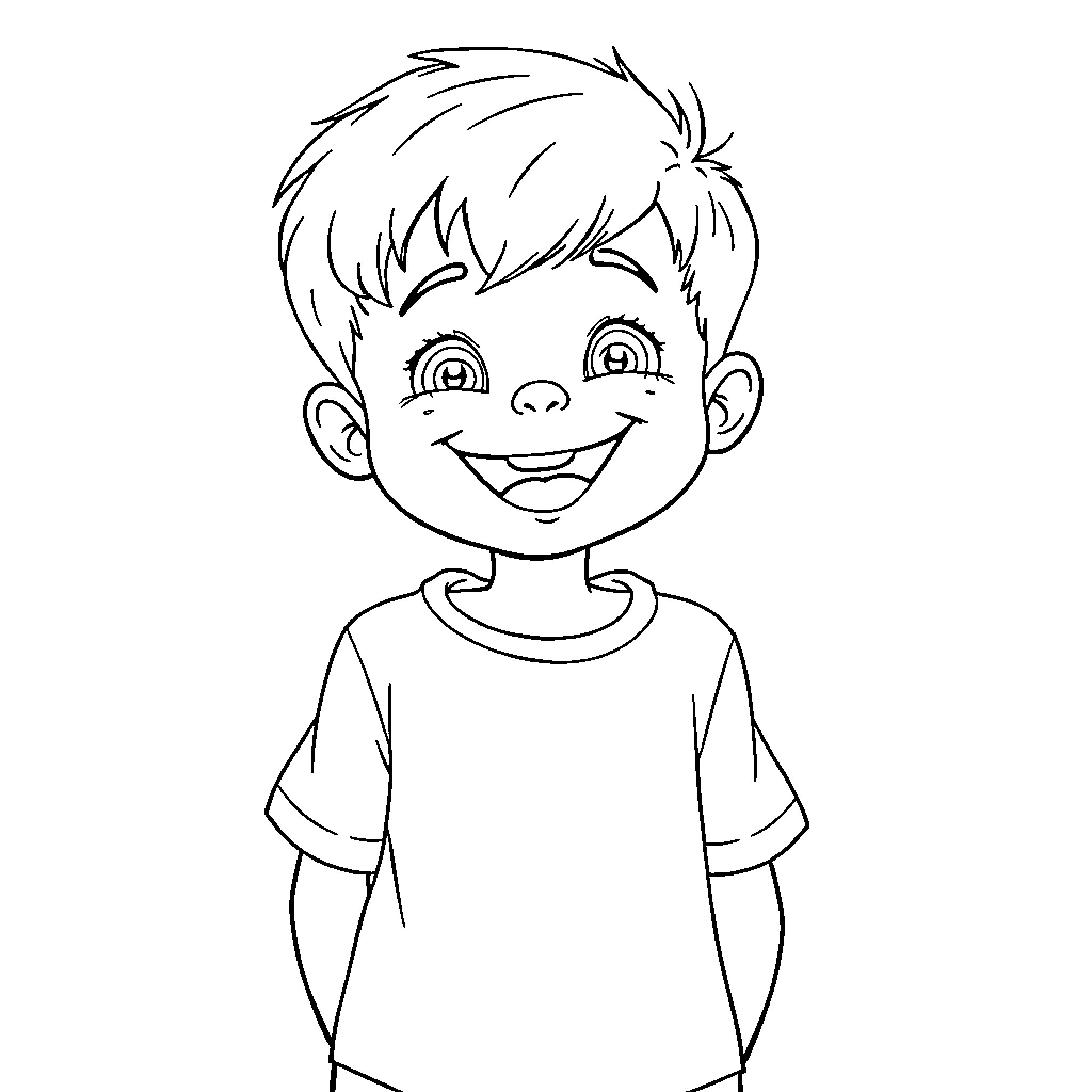 Boy expressing happy emotion with cheerful smile Coloring Page (free black-and-white line drawing printable PDF for all, from beginners to advanced learners, including children, teens, adults, and seniors)