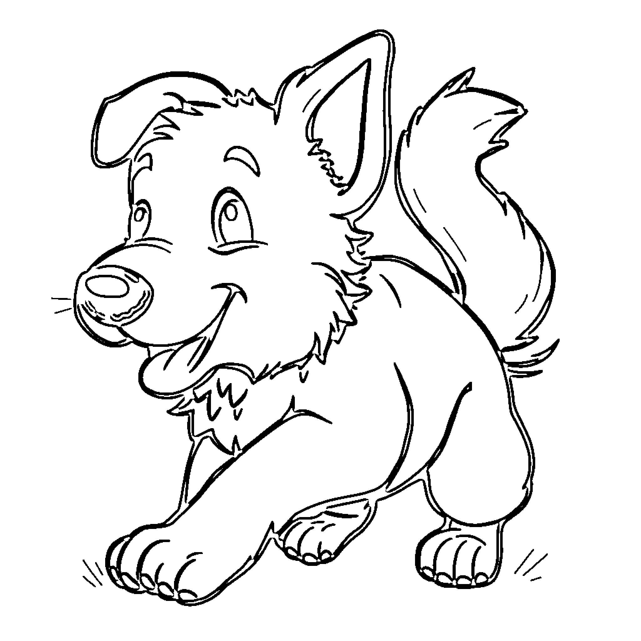 Dog in playful expression Coloring Page (free black-and-white line drawing printable PDF for all, from beginners to advanced learners, including children, teens, adults, and seniors)