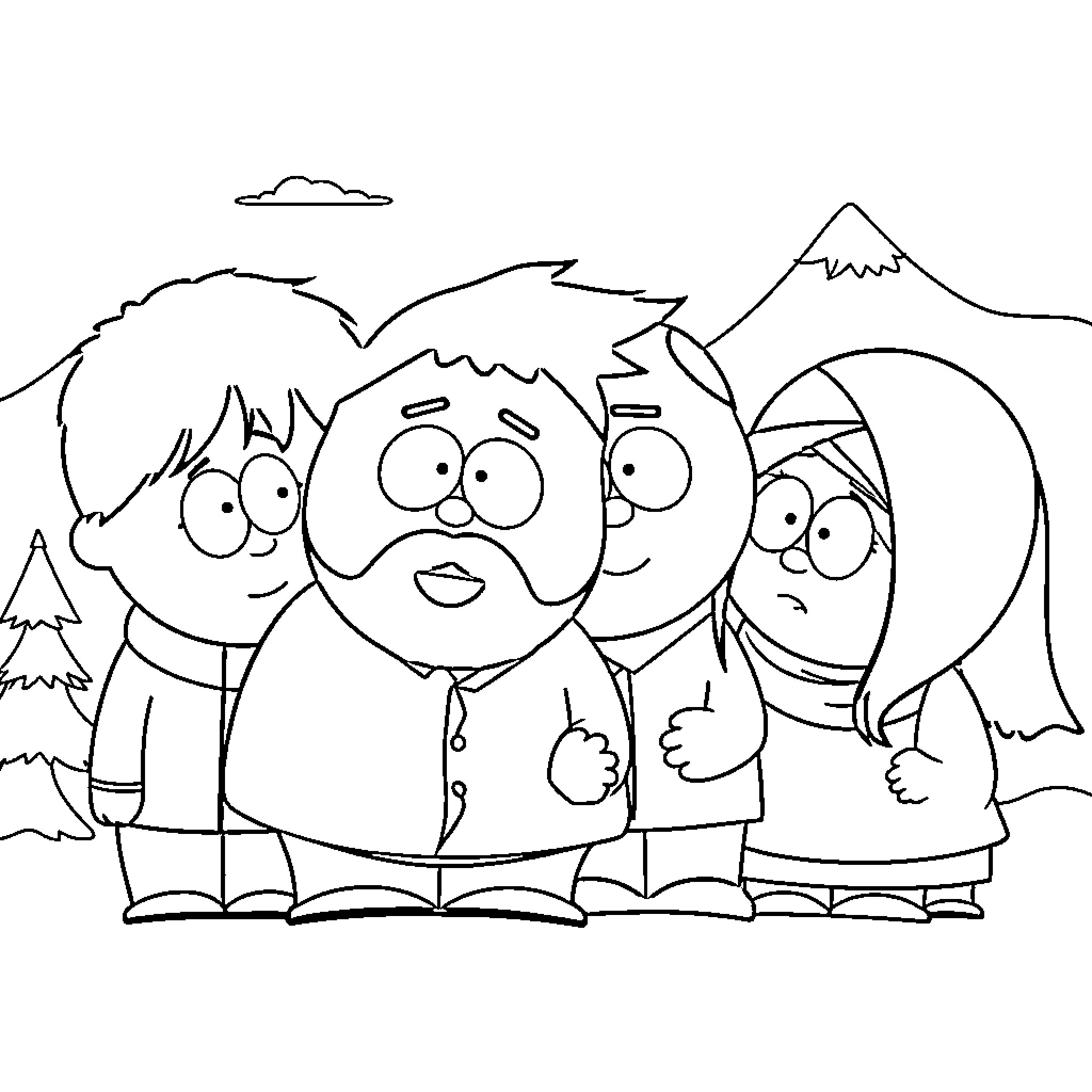 Family in winter wonderland Coloring Page (free black-and-white line drawing printable PDF for all, from beginners to advanced learners, including children, teens, adults, and seniors)
