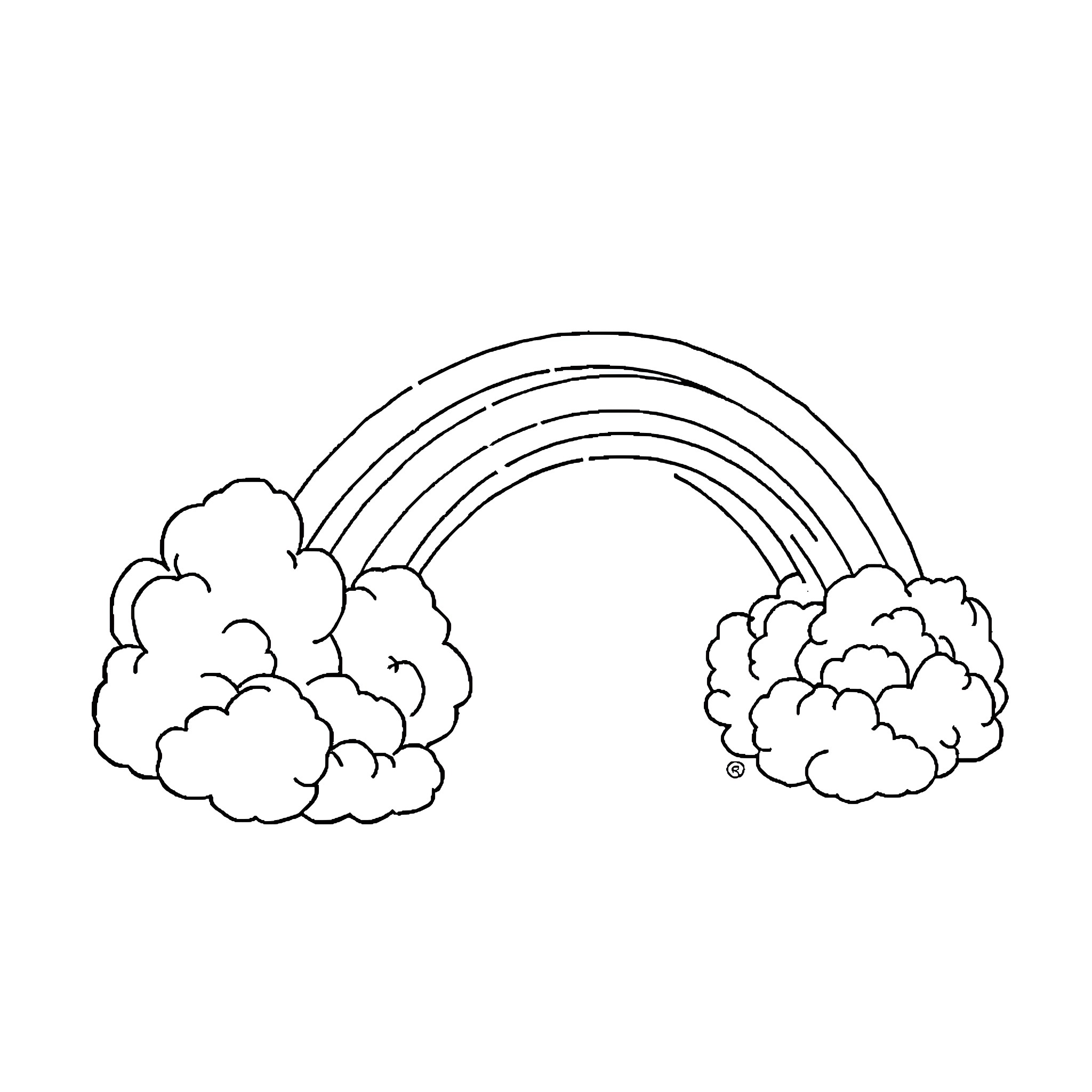 Rainbow dancing clouds in the sky Coloring Page (free black-and-white line drawing printable PDF for all, from beginners to advanced learners, including children, teens, adults, and seniors)