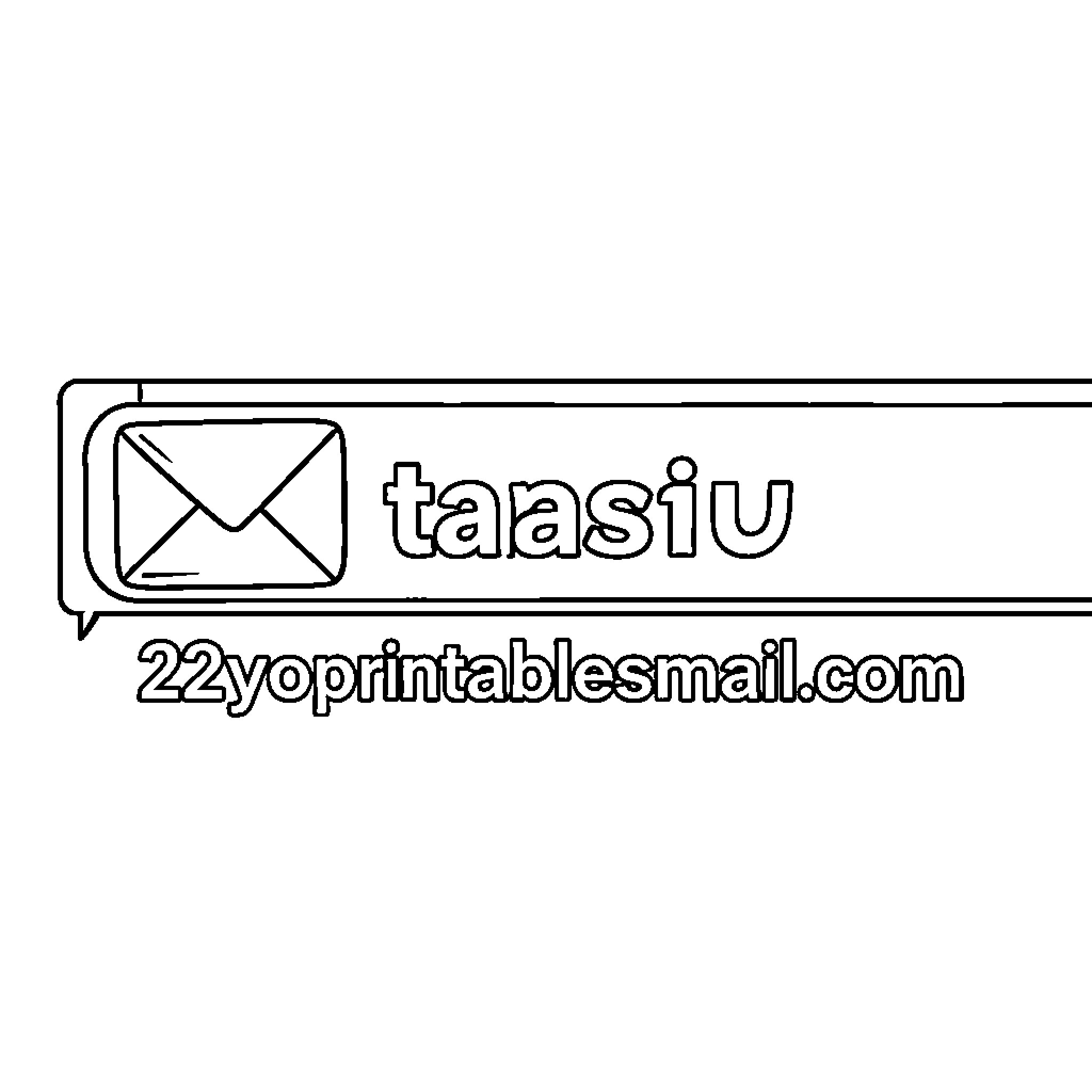 Email with Taasiu logo and website Coloring Page (free black-and-white line drawing printable PDF for all, from beginners to advanced learners, including children, teens, adults, and seniors)
