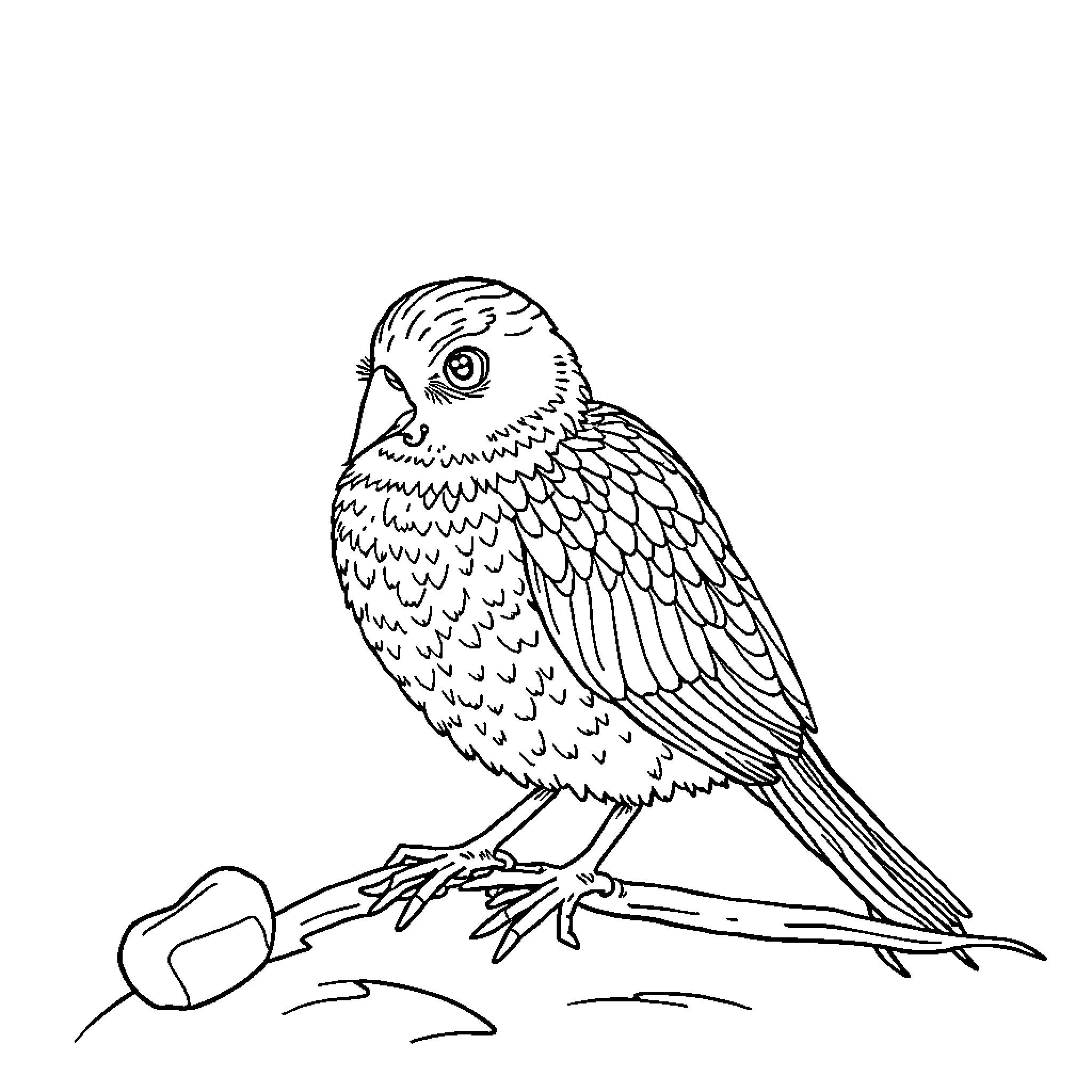 Jež the Perched Bird in Nature Coloring Page (free black-and-white line drawing printable PDF for all, from beginners to advanced learners, including children, teens, adults, and seniors)