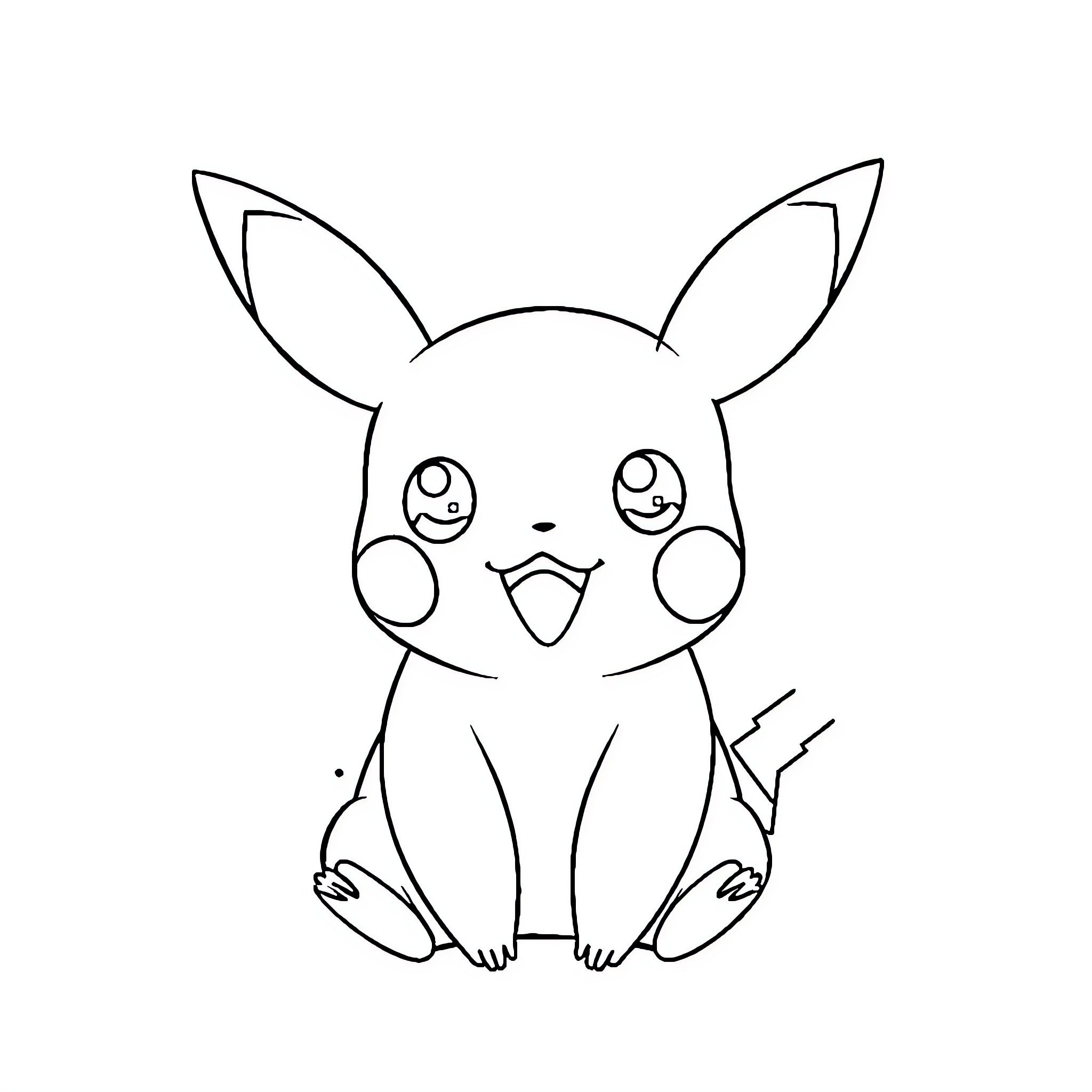 Pikachu sitting and smiling Coloring Page (free black-and-white line drawing printable PDF for all, from beginners to advanced learners, including children, teens, adults, and seniors)