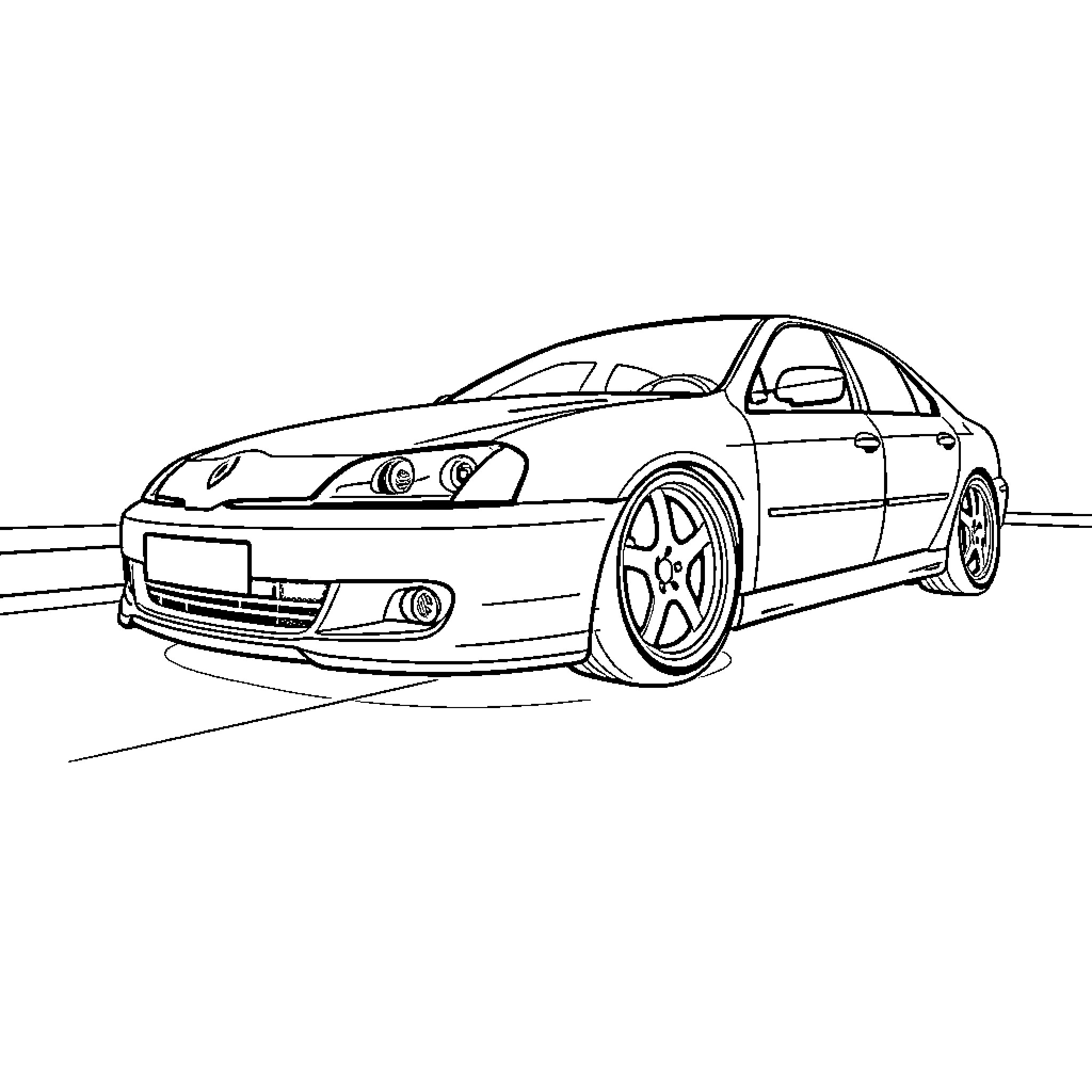 Renault Laguna speeding on the road Coloring Page (free black-and-white line drawing printable PDF for all, from beginners to advanced learners, including children, teens, adults, and seniors)