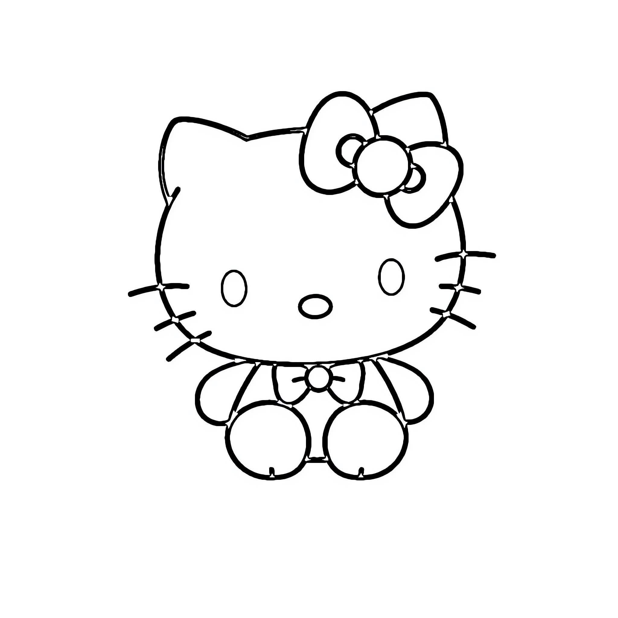 Hello Kitty sitting peacefully Coloring Page (free black-and-white line drawing printable PDF for all, from beginners to advanced learners, including children, teens, adults, and seniors)