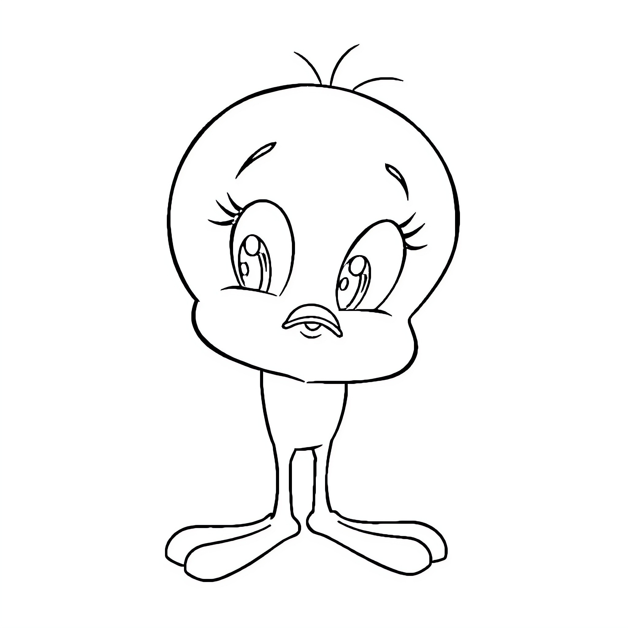 Tweetie Bird in a Playful Pose Coloring Page (free black-and-white line drawing printable PDF for all, from beginners to advanced learners, including children, teens, adults, and seniors)