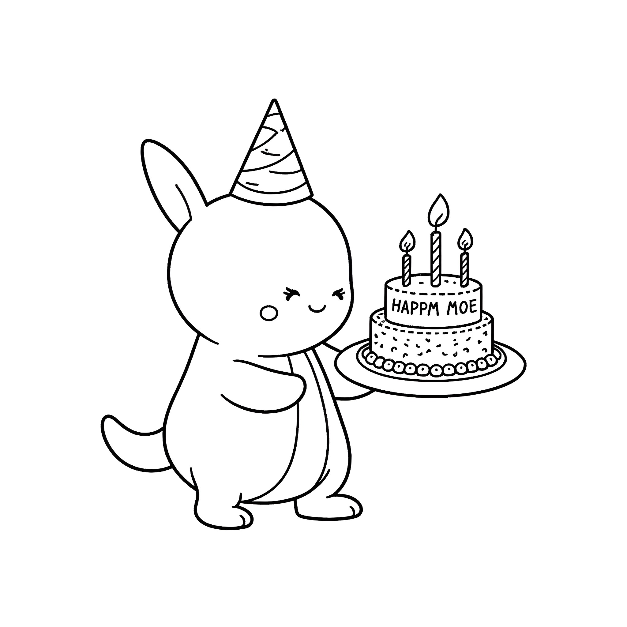 アンパンマン celebrating with a birthday cake Coloring Page (free black-and-white line drawing printable PDF for all, from beginners to advanced learners, including children, teens, adults, and seniors)