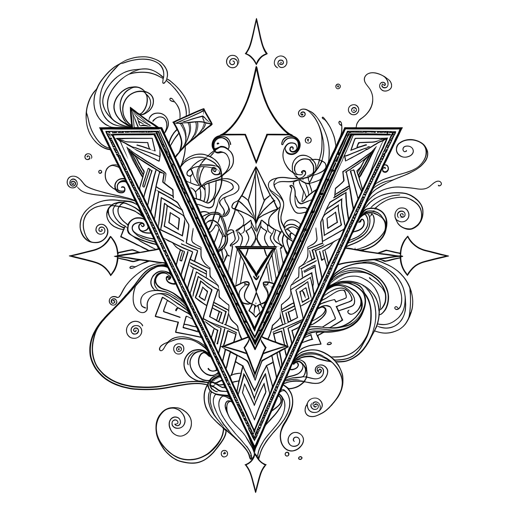 Vibrant Geometric Patterns and Swirls Coloring Page (free black-and-white line drawing printable PDF for all, from beginners to advanced learners, including children, teens, adults, and seniors)