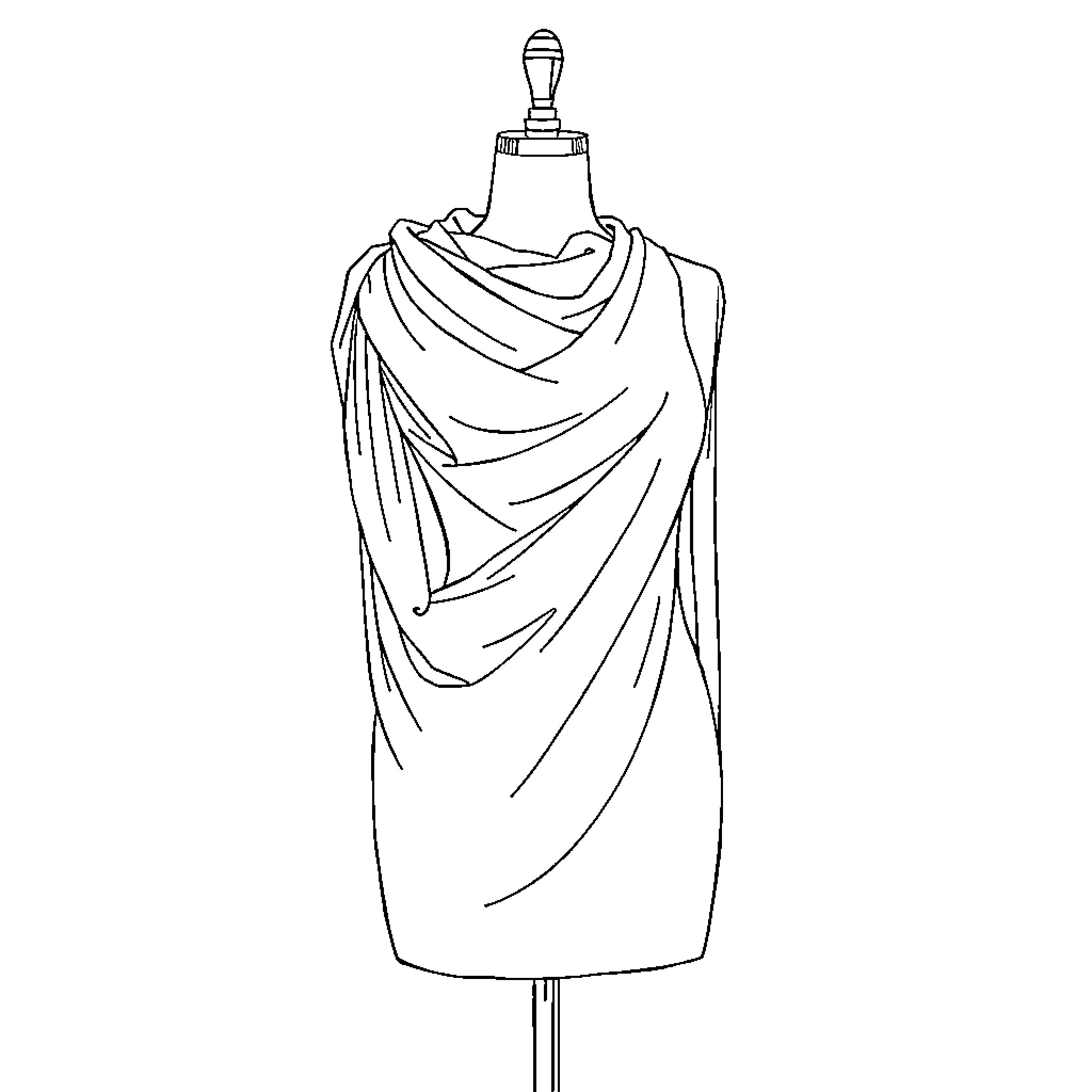 Fabric draped figure on mannequin Coloring Page (free black-and-white line drawing printable PDF for all, from beginners to advanced learners, including children, teens, adults, and seniors)