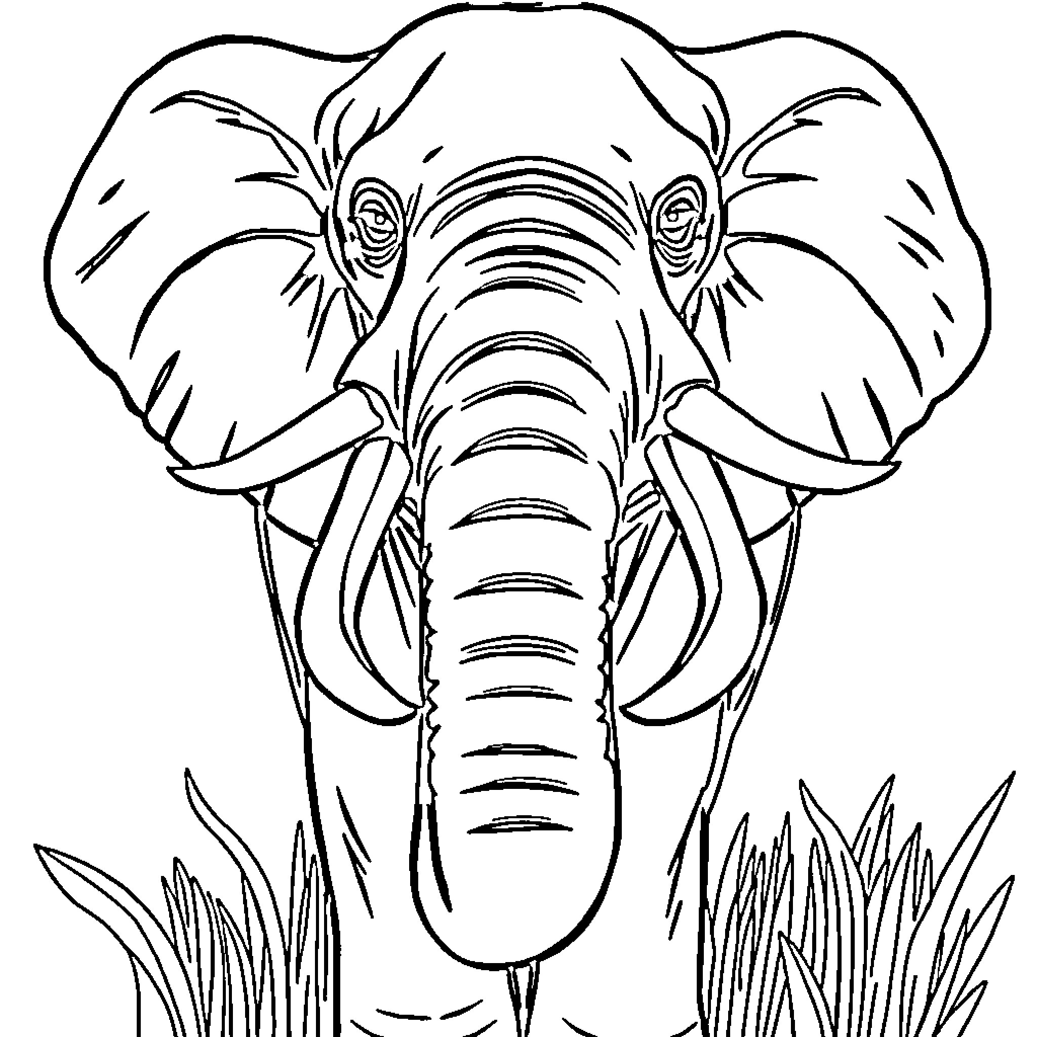 Elephant standing firmly in the wild Coloring Page (free black-and-white line drawing printable PDF for all, from beginners to advanced learners, including children, teens, adults, and seniors)