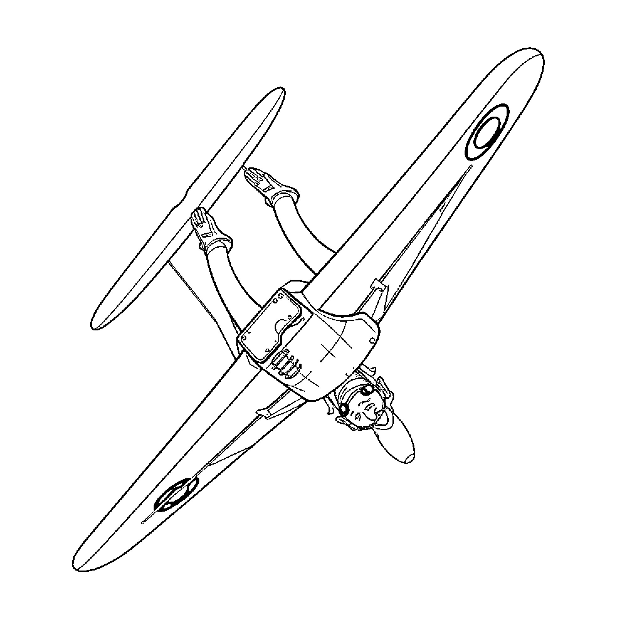 Pilot performs acrobatic maneuvers in biplane Coloring Page (free black-and-white line drawing printable PDF for all, from beginners to advanced learners, including children, teens, adults, and seniors)