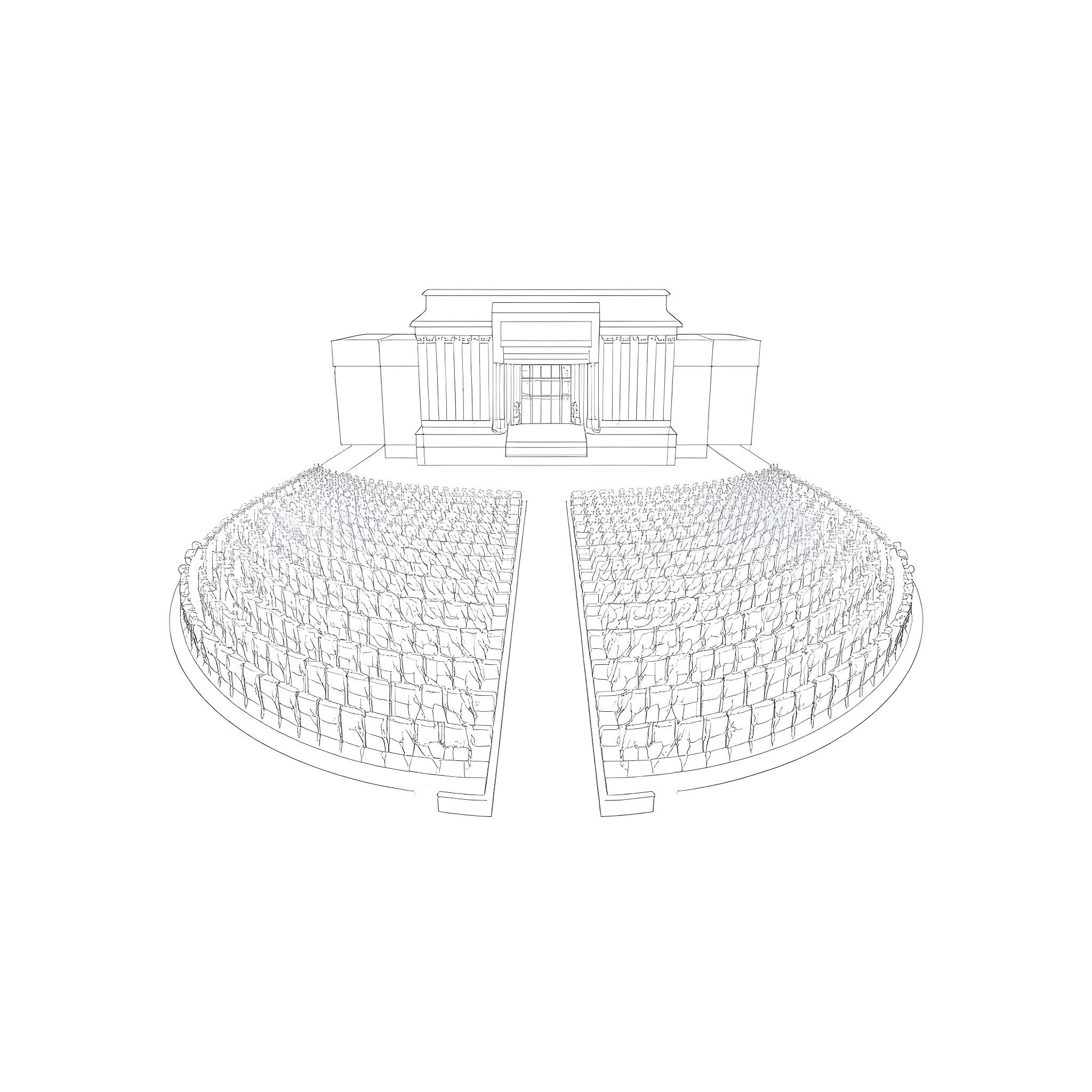 Aerial view of an outdoor auditorium Coloring Page (free black-and-white line drawing printable PDF for all, from beginners to advanced learners, including children, teens, adults, and seniors)