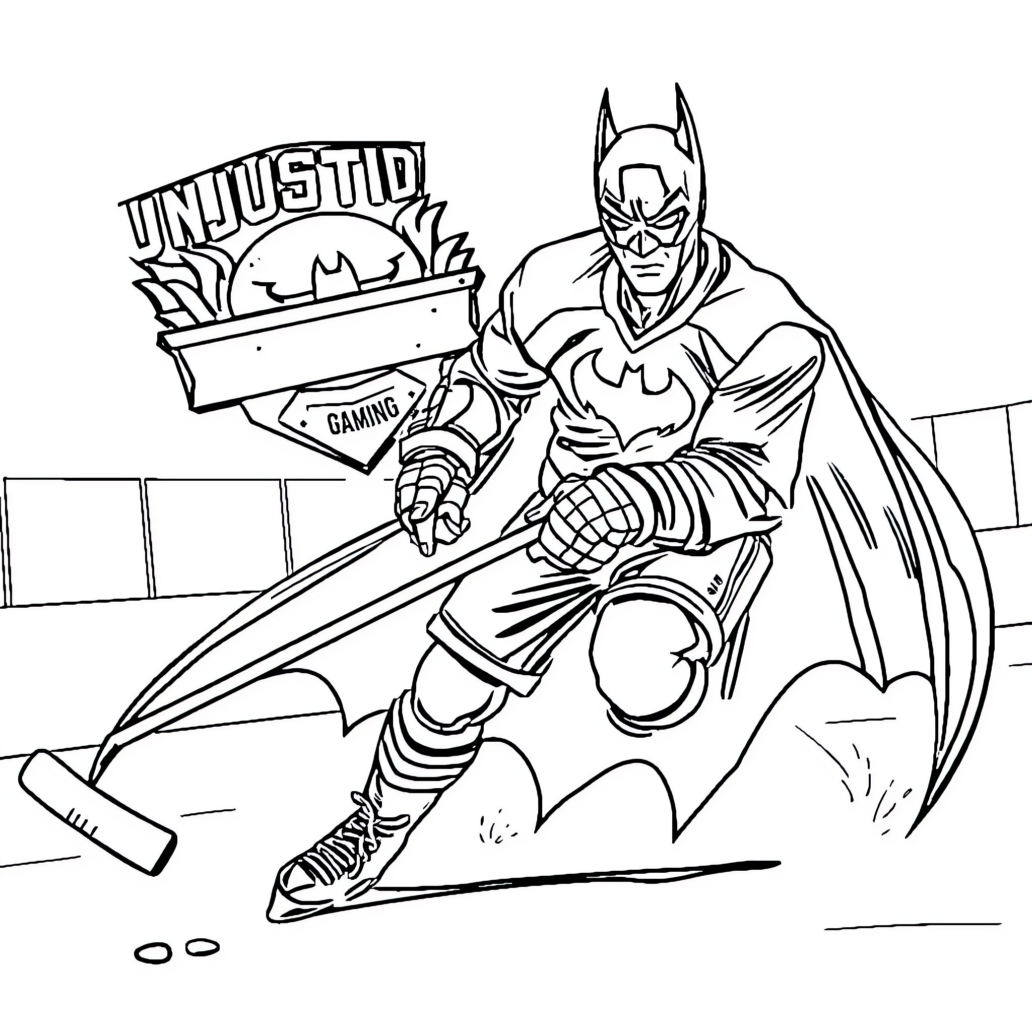 Batman stops criminal activity in the city Coloring Page (free black-and-white line drawing printable PDF for all, from beginners to advanced learners, including children, teens, adults, and seniors)