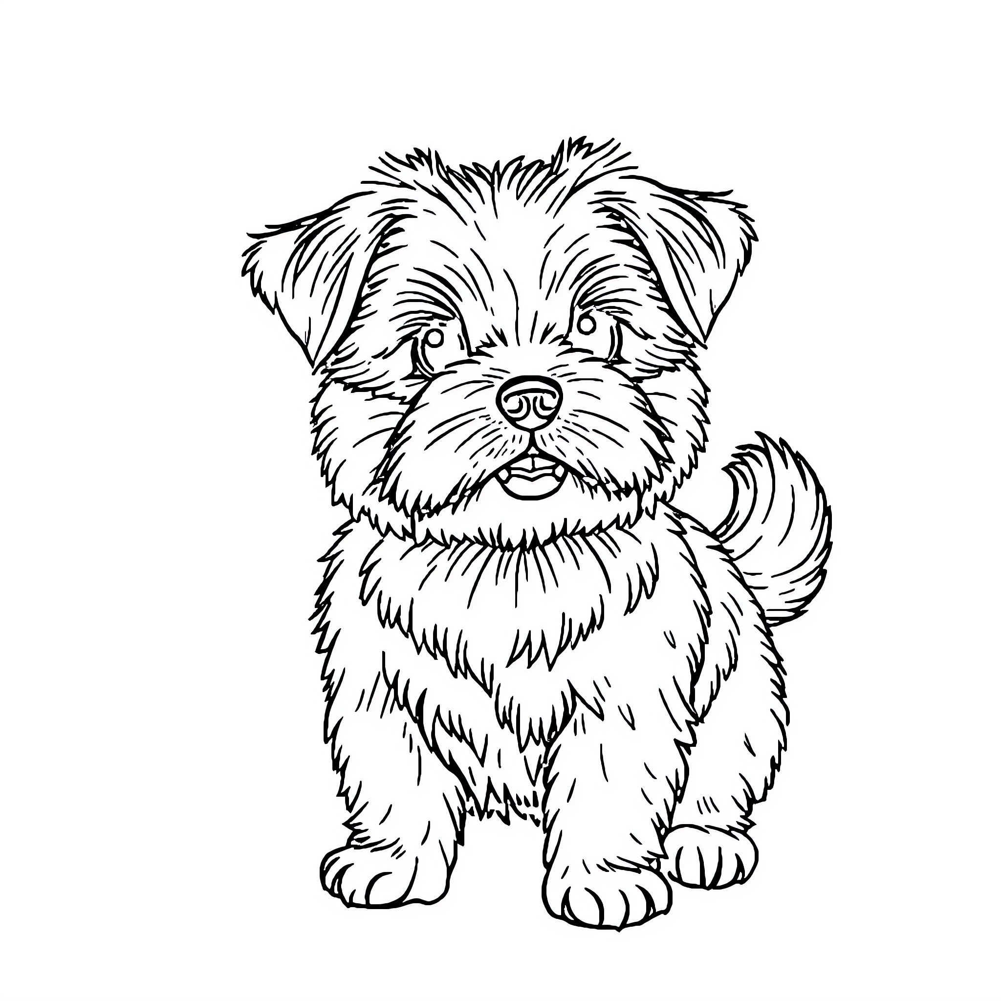 Dog with Fluffy Fur Coloring Page (free black-and-white line drawing printable PDF for all, from beginners to advanced learners, including children, teens, adults, and seniors)
