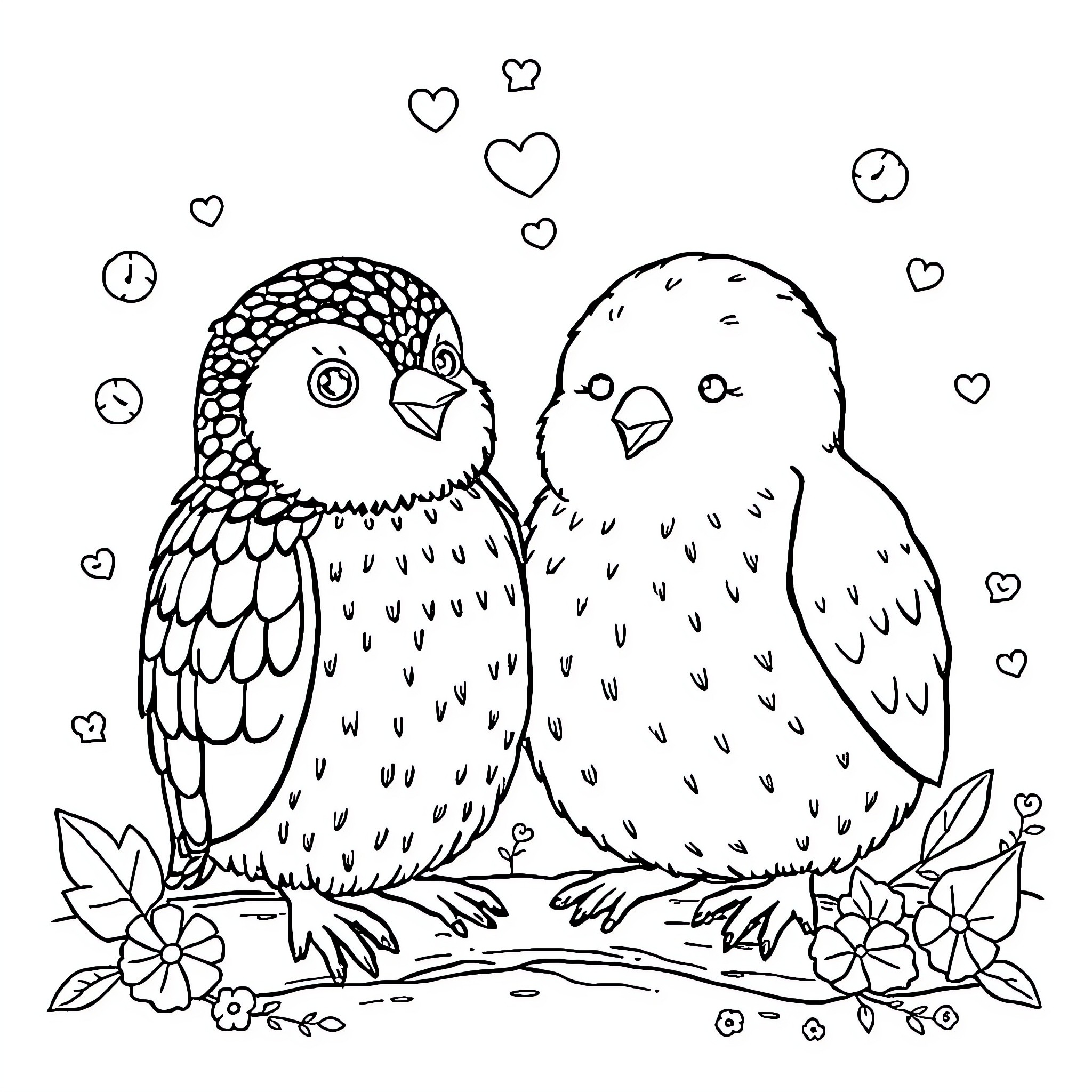 Ducklings playing together in a natural setting Coloring Page (free black-and-white line drawing printable PDF for all, from beginners to advanced learners, including children, teens, adults, and seniors)