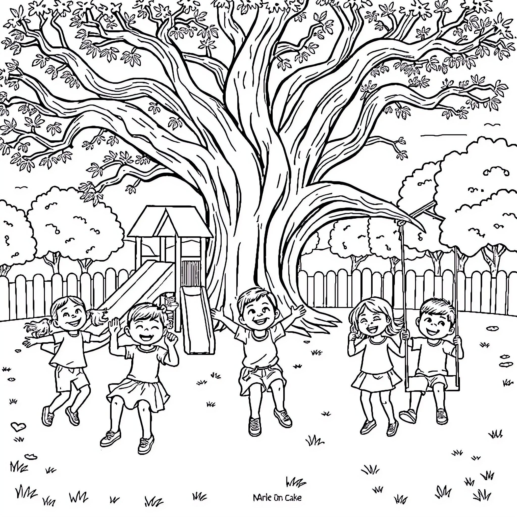 Child playing joyfully in the park Coloring Page (free black-and-white line drawing printable PDF for all, from beginners to advanced learners, including children, teens, adults, and seniors)