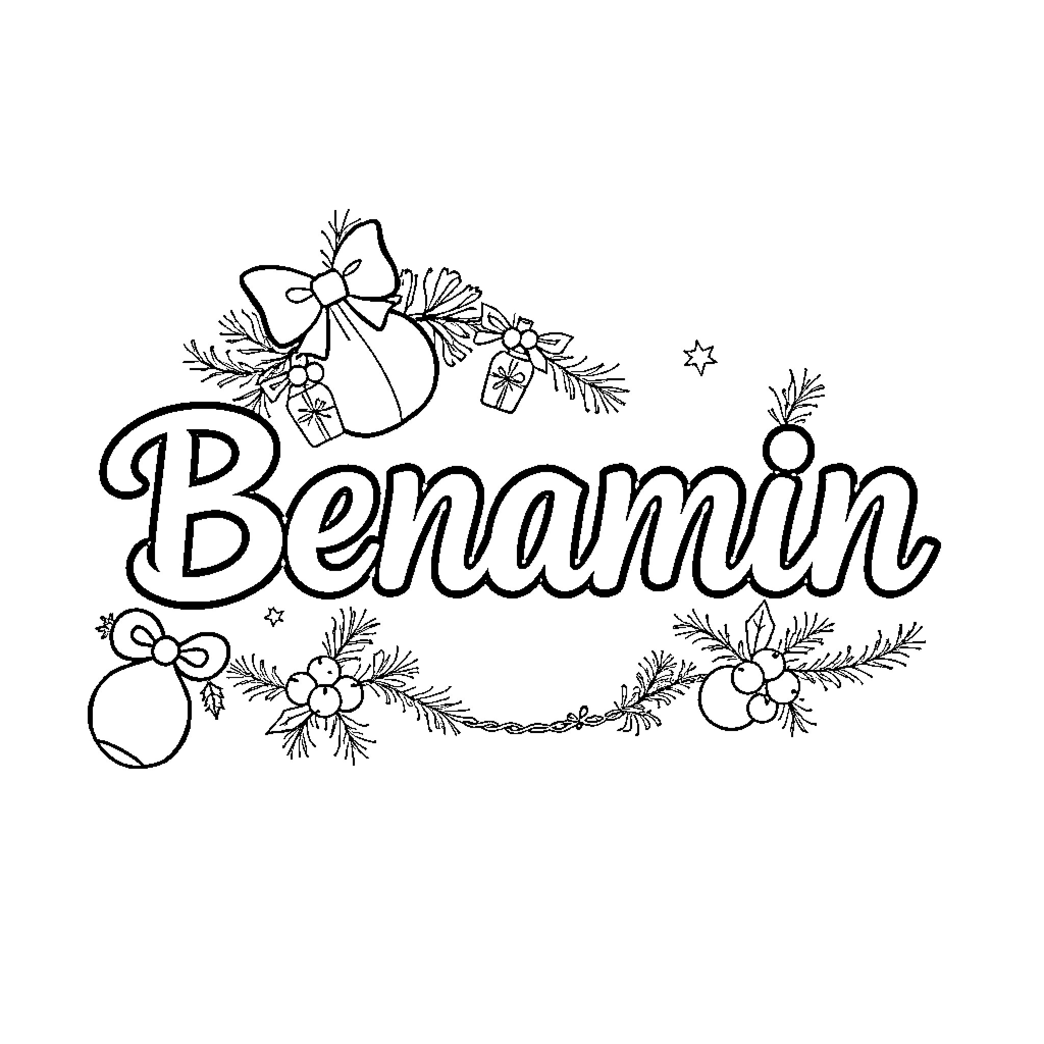 Benjamin's Festive Christmas Wreath Coloring Page (free black-and-white line drawing printable PDF for all, from beginners to advanced learners, including children, teens, adults, and seniors)