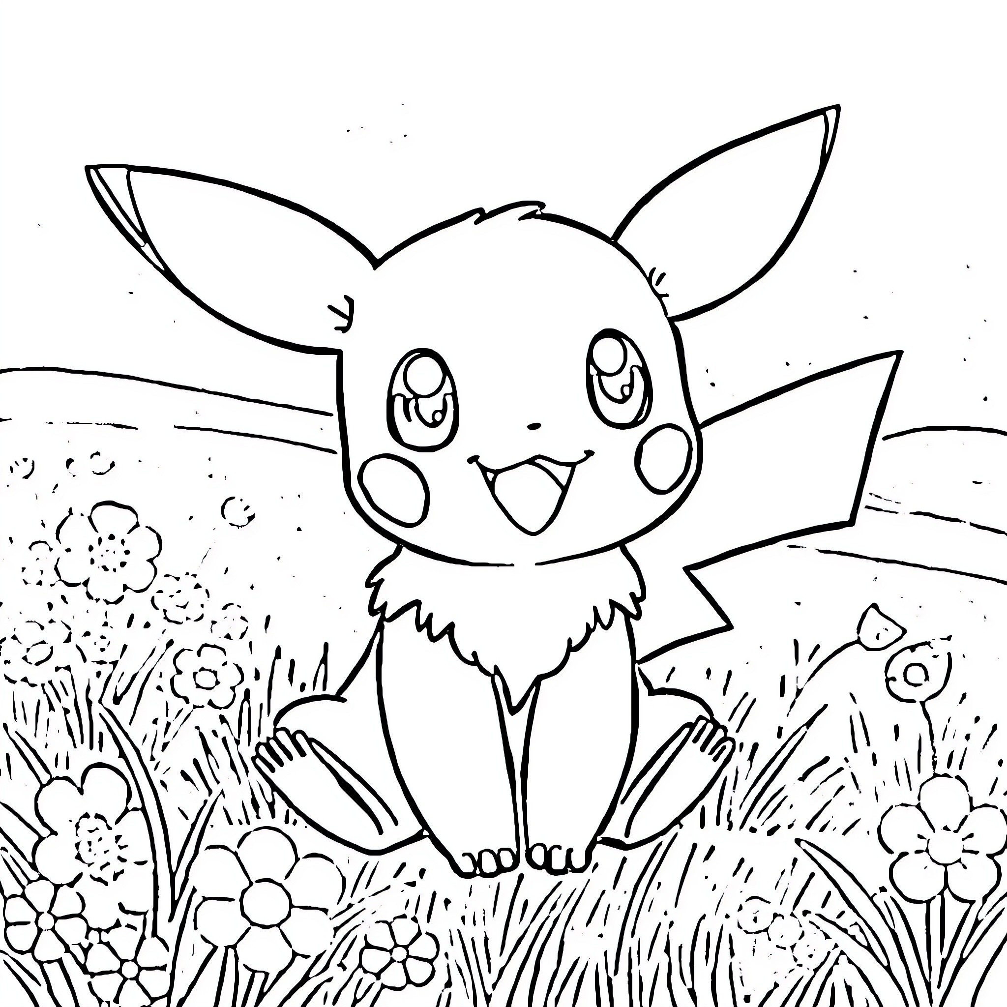 Pokémon Enjoying Nature's Delight Coloring Page (free black-and-white line drawing printable PDF for all, from beginners to advanced learners, including children, teens, adults, and seniors)