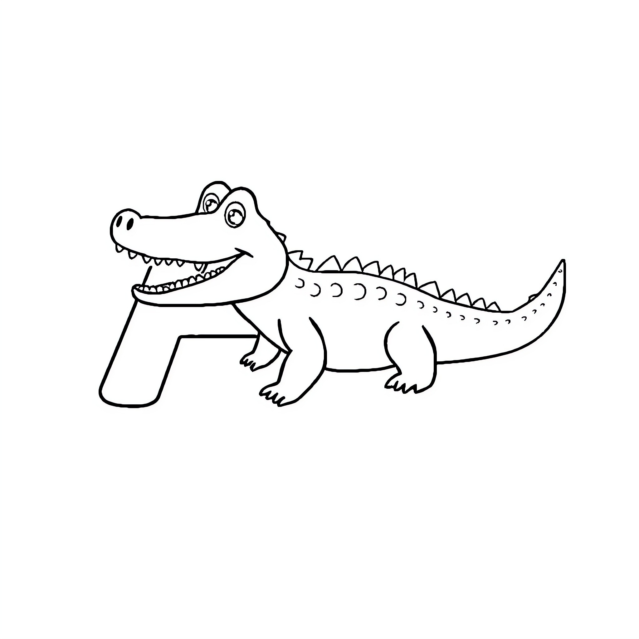 Alligator with a playful expression Coloring Page (free black-and-white line drawing printable PDF for all, from beginners to advanced learners, including children, teens, adults, and seniors)