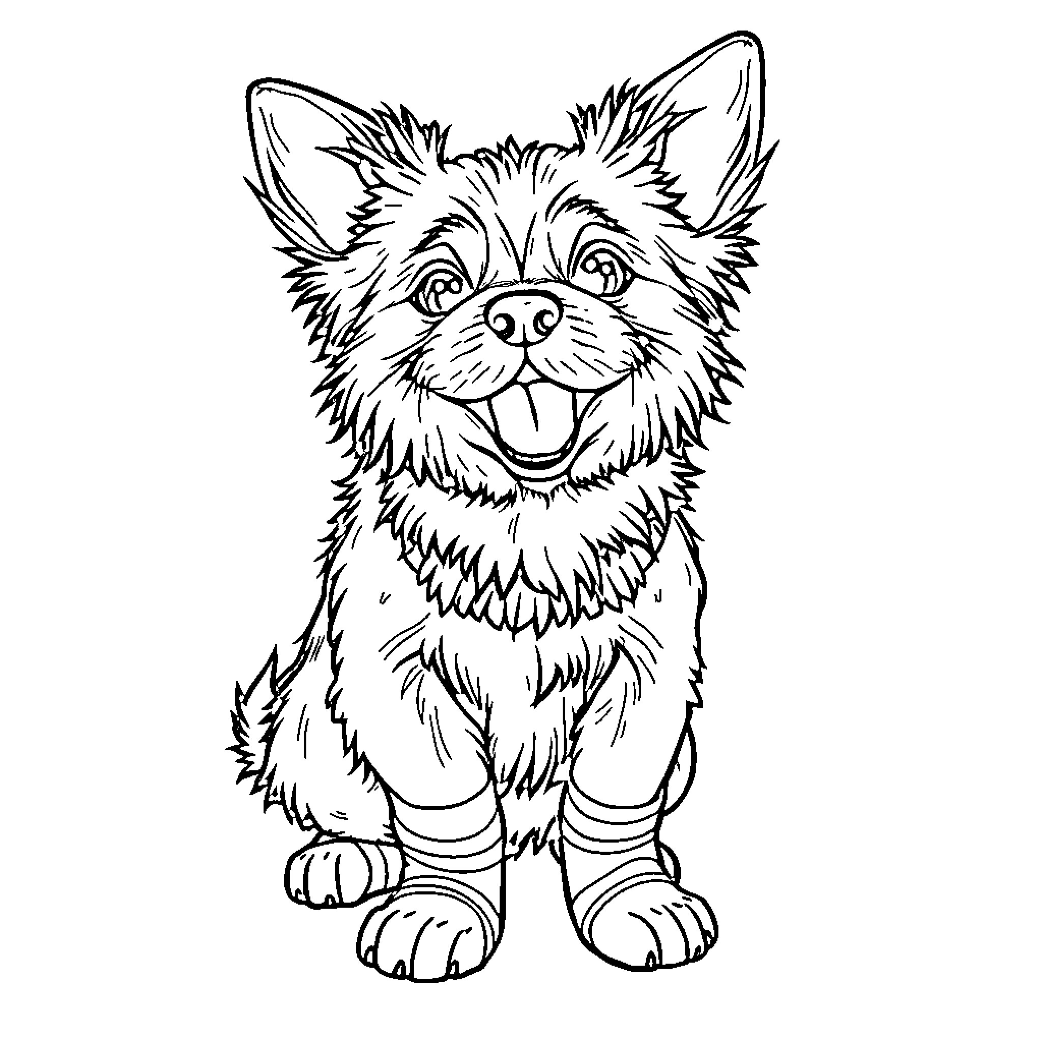 Dog with Joyful Facial Expression Coloring Page (free black-and-white line drawing printable PDF for all, from beginners to advanced learners, including children, teens, adults, and seniors)