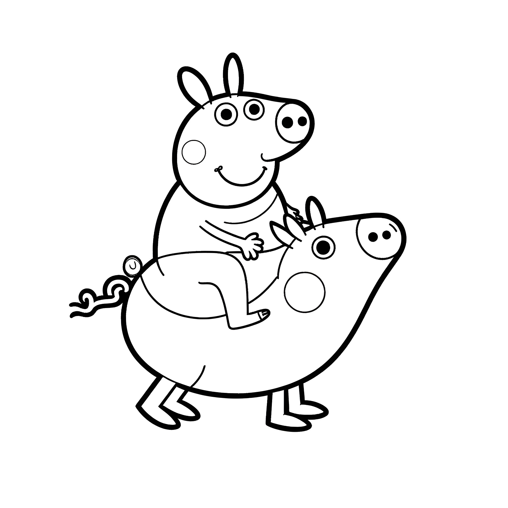 Bluey and Bingo playing together happily Coloring Page (free black-and-white line drawing printable PDF for all, from beginners to advanced learners, including children, teens, adults, and seniors)