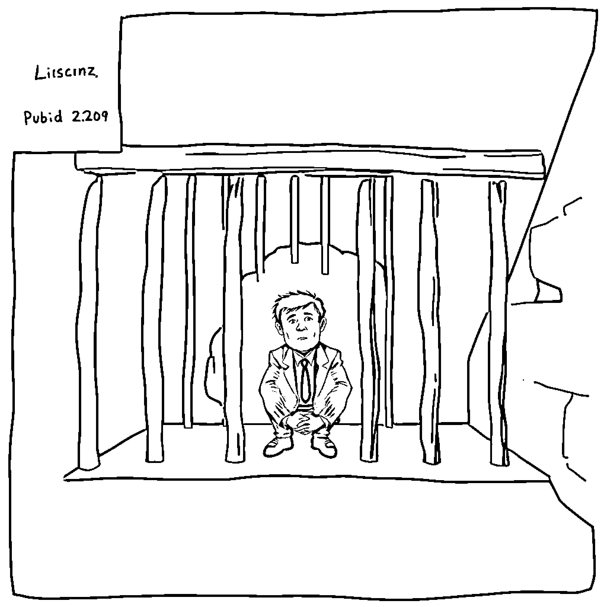 Sarkozy's Pensive Posture Behind Bars Coloring Page (free black-and-white line drawing printable PDF for all, from beginners to advanced learners, including children, teens, adults, and seniors)