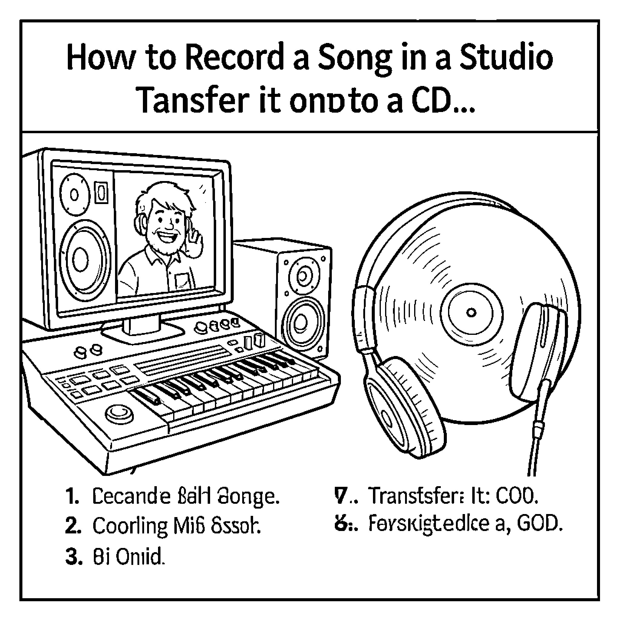 Song about recording music in a studio Coloring Page (free black-and-white line drawing printable PDF for all, from beginners to advanced learners, including children, teens, adults, and seniors)