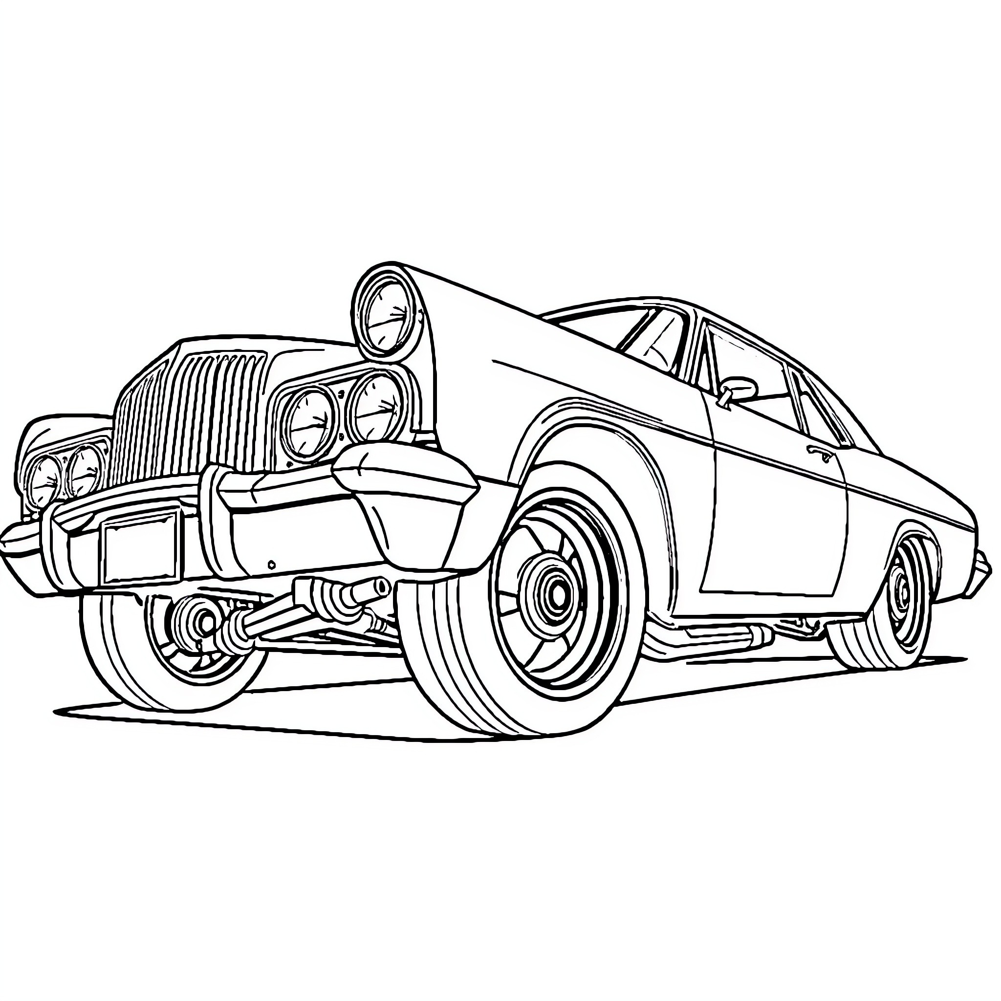 Lowrider with distinct styling and features Coloring Page (free black-and-white line drawing printable PDF for all, from beginners to advanced learners, including children, teens, adults, and seniors)