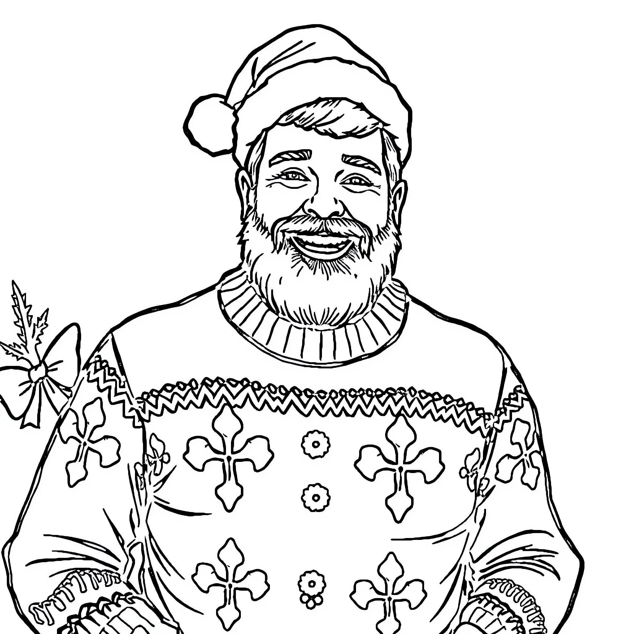 Nicholas Yule wearing festive winter attire Coloring Page (free black-and-white line drawing printable PDF for all, from beginners to advanced learners, including children, teens, adults, and seniors)