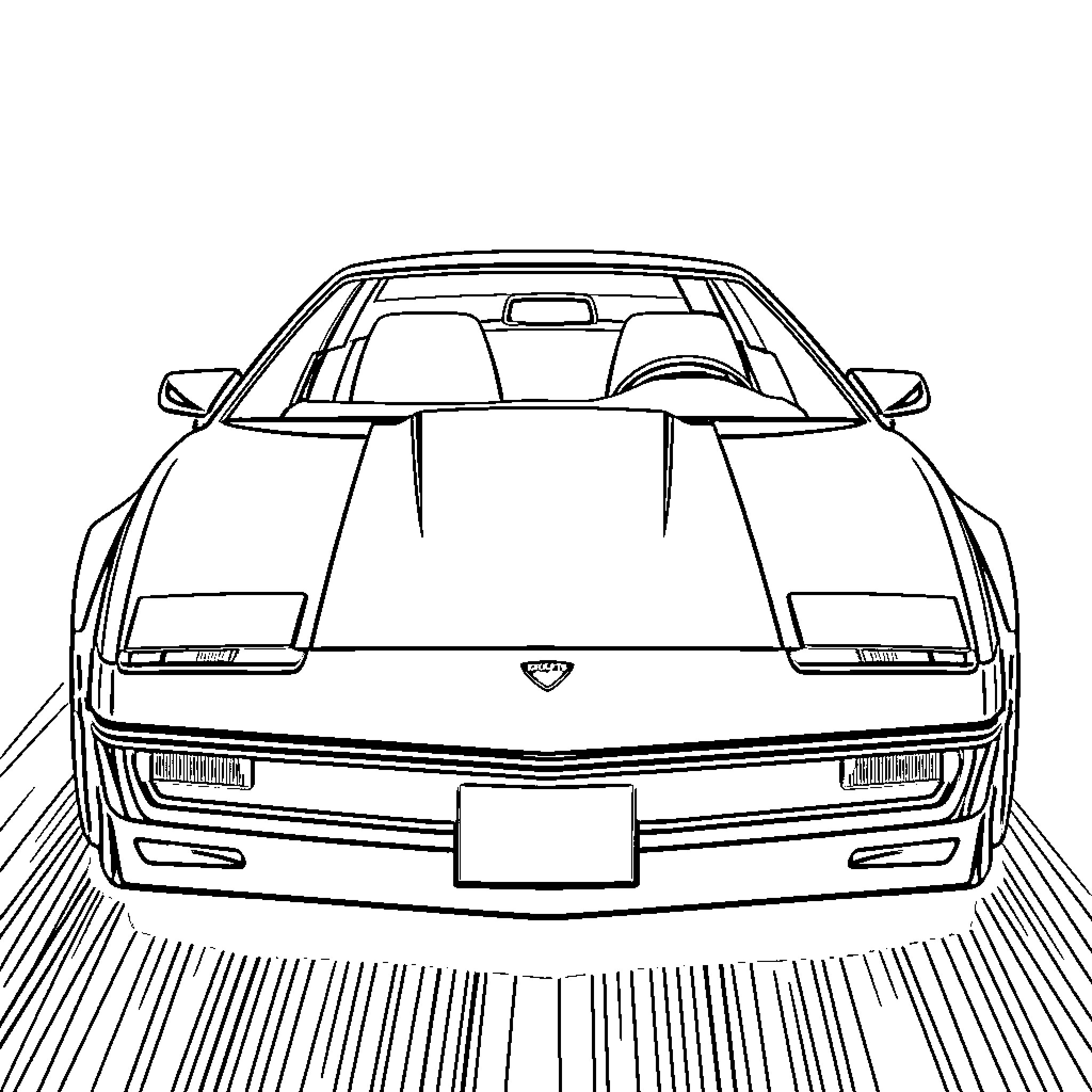 Kitt supercar zooming on the road Coloring Page (free black-and-white line drawing printable PDF for all, from beginners to advanced learners, including children, teens, adults, and seniors)