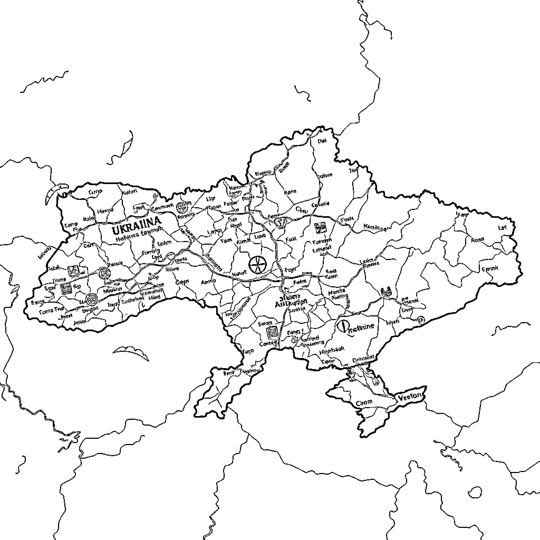 Map of Ukraine's administrative divisions Coloring Page (free black-and-white line drawing printable PDF for all, from beginners to advanced learners, including children, teens, adults, and seniors)