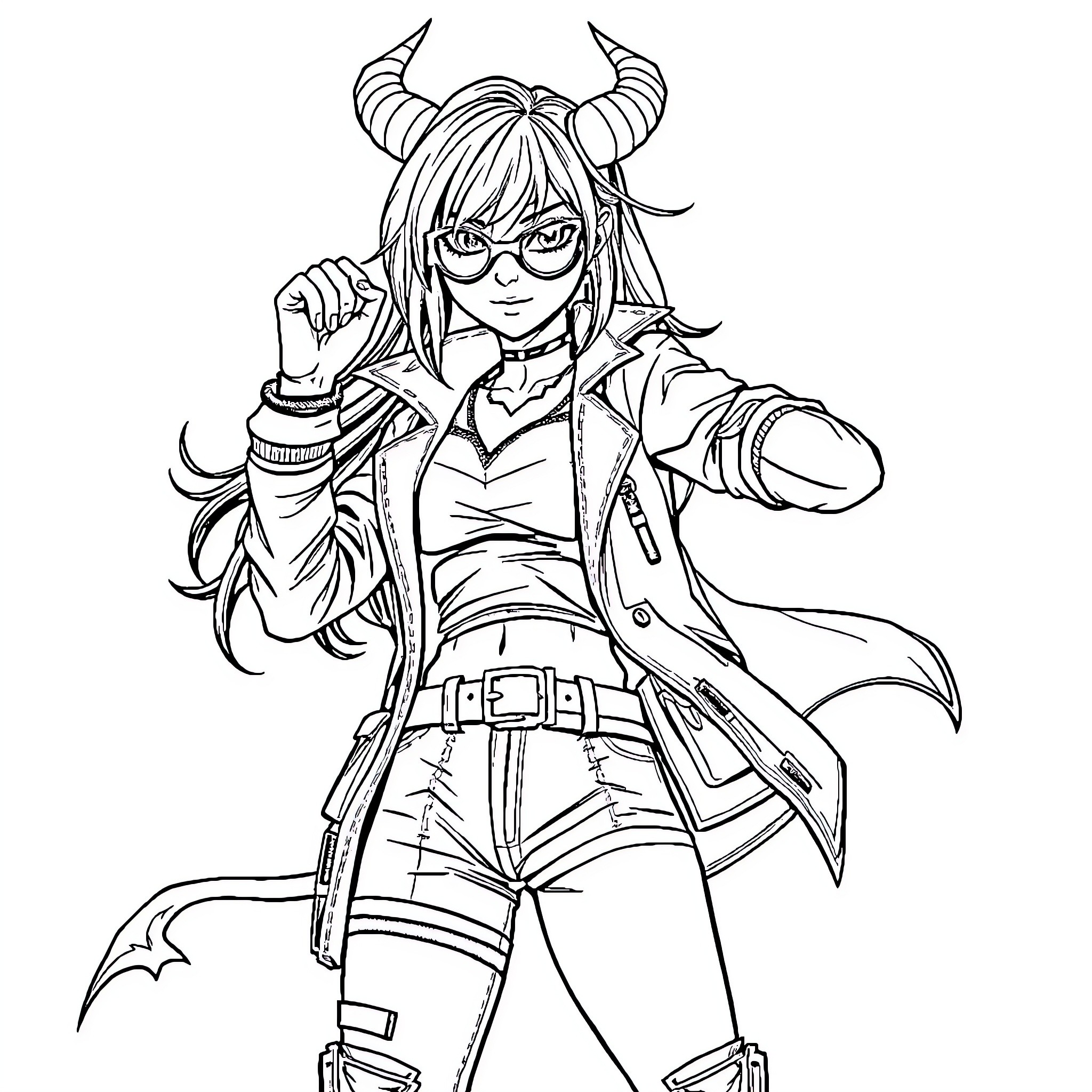 Zoey's Mischievous and Stylish Adventure Coloring Page (free black-and-white line drawing printable PDF for all, from beginners to advanced learners, including children, teens, adults, and seniors)