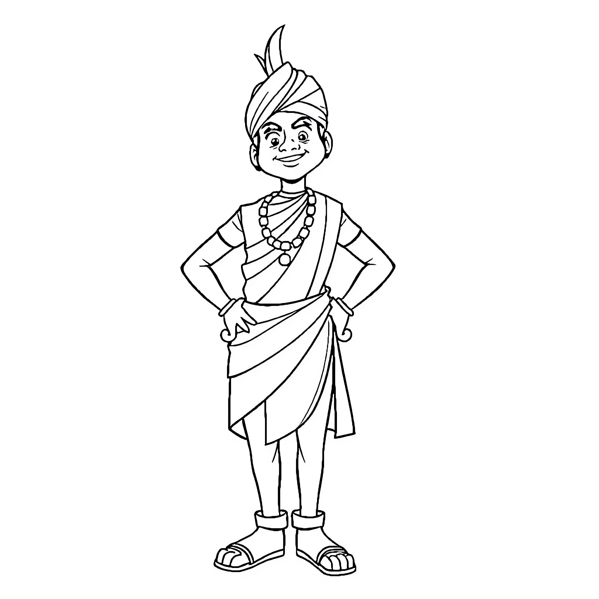 Sandhu in traditional Indian attire Coloring Page (free black-and-white line drawing printable PDF for all, from beginners to advanced learners, including children, teens, adults, and seniors)