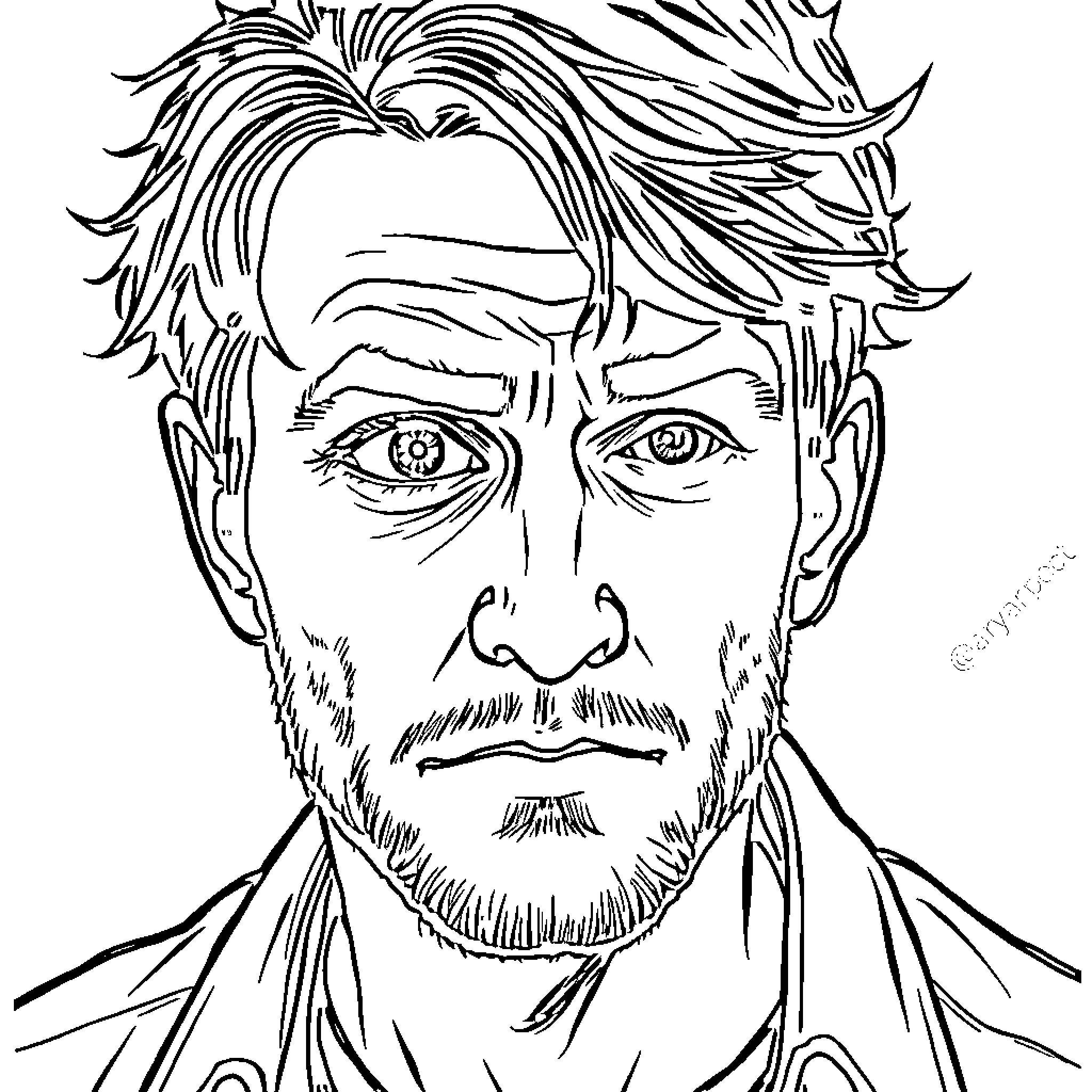 Tom Aspinall in pensive reflection Coloring Page (free black-and-white line drawing printable PDF for all, from beginners to advanced learners, including children, teens, adults, and seniors)