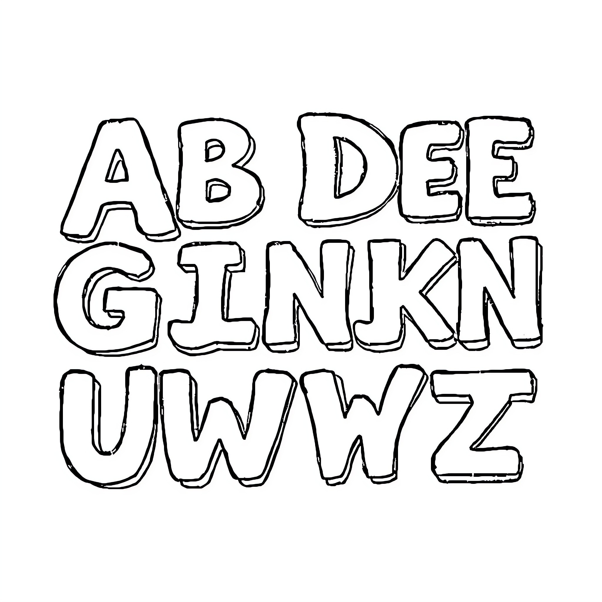 Alphabet of creative handwritten letters Coloring Page (free black-and-white line drawing printable PDF for all, from beginners to advanced learners, including children, teens, adults, and seniors)