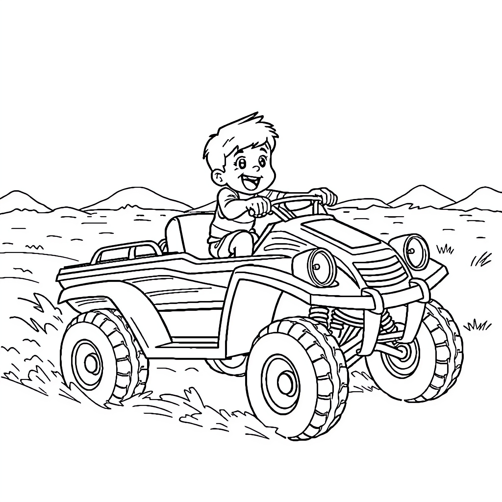 Boat riding through the countryside Coloring Page (free black-and-white line drawing printable PDF for all, from beginners to advanced learners, including children, teens, adults, and seniors)