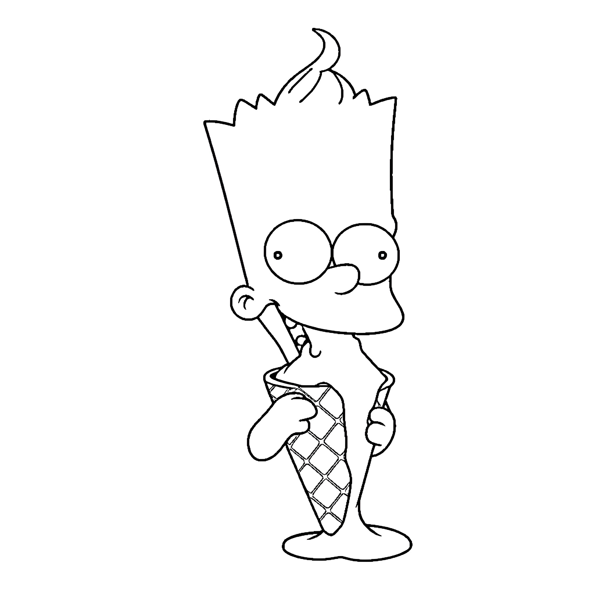 Bart Simpson enjoying an ice cream cone Coloring Page (free black-and-white line drawing printable PDF for all, from beginners to advanced learners, including children, teens, adults, and seniors)