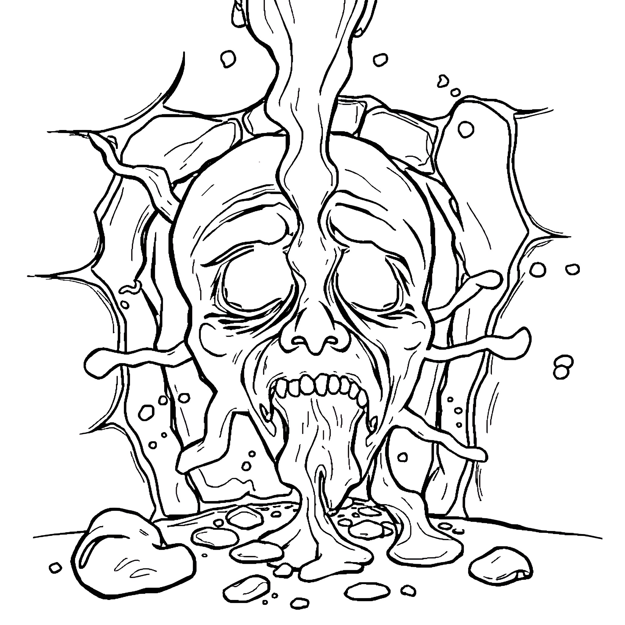 Disgust at the Gruesome Creature Coloring Page (free black-and-white line drawing printable PDF for all, from beginners to advanced learners, including children, teens, adults, and seniors)