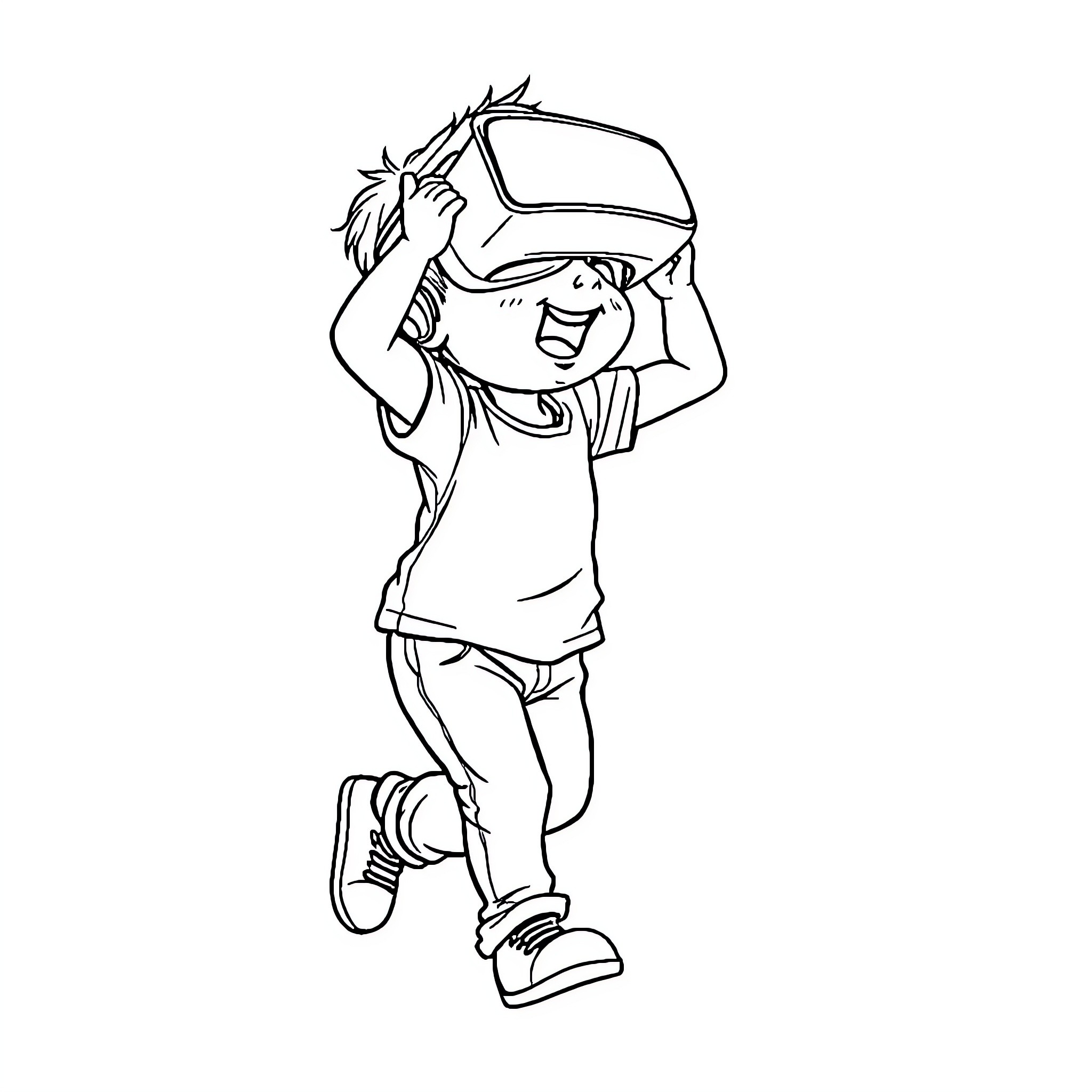 Child exploring virtual reality experience Coloring Page (free black-and-white line drawing printable PDF for all, from beginners to advanced learners, including children, teens, adults, and seniors)