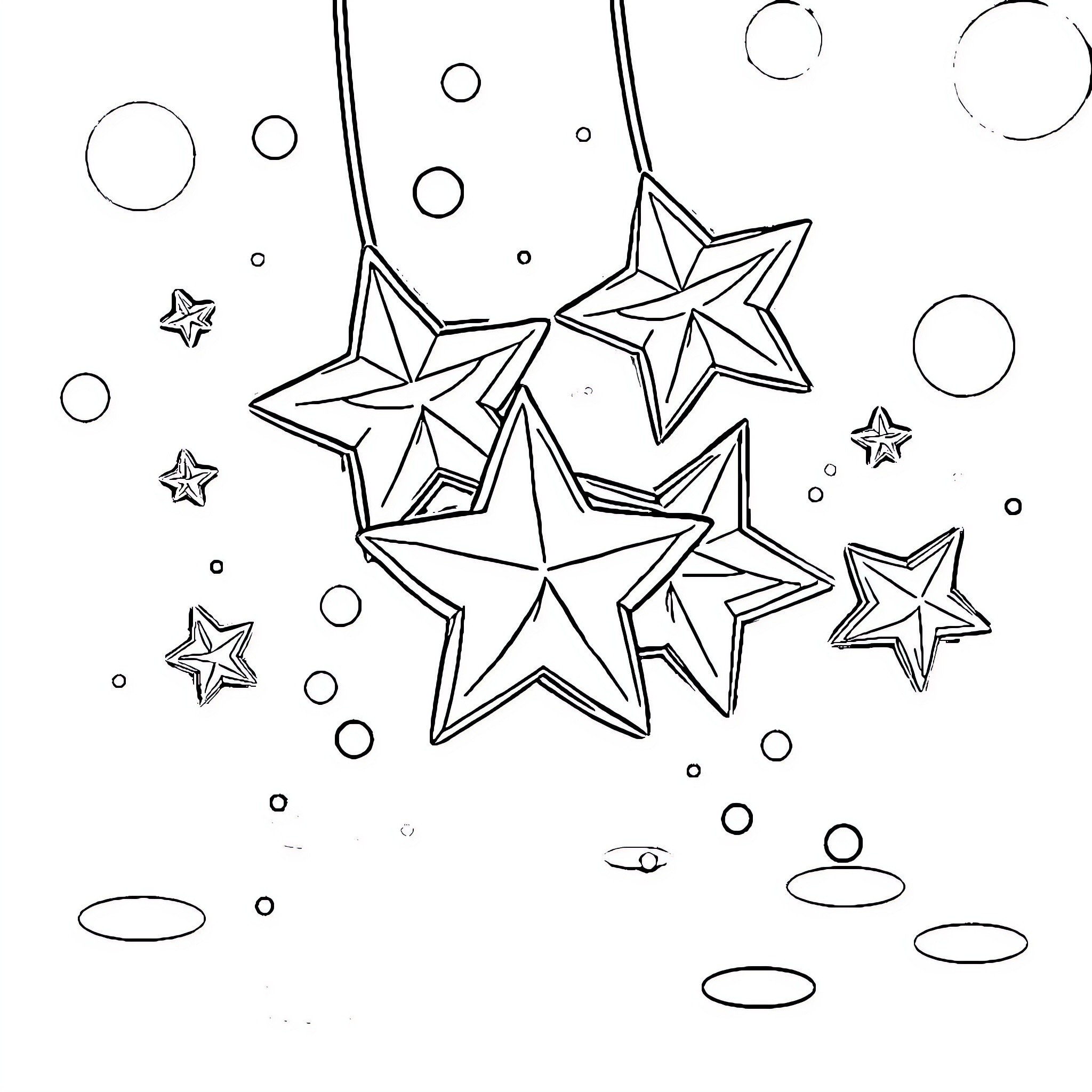 Star-shaped objects floating in space Coloring Page (free black-and-white line drawing printable PDF for all, from beginners to advanced learners, including children, teens, adults, and seniors)