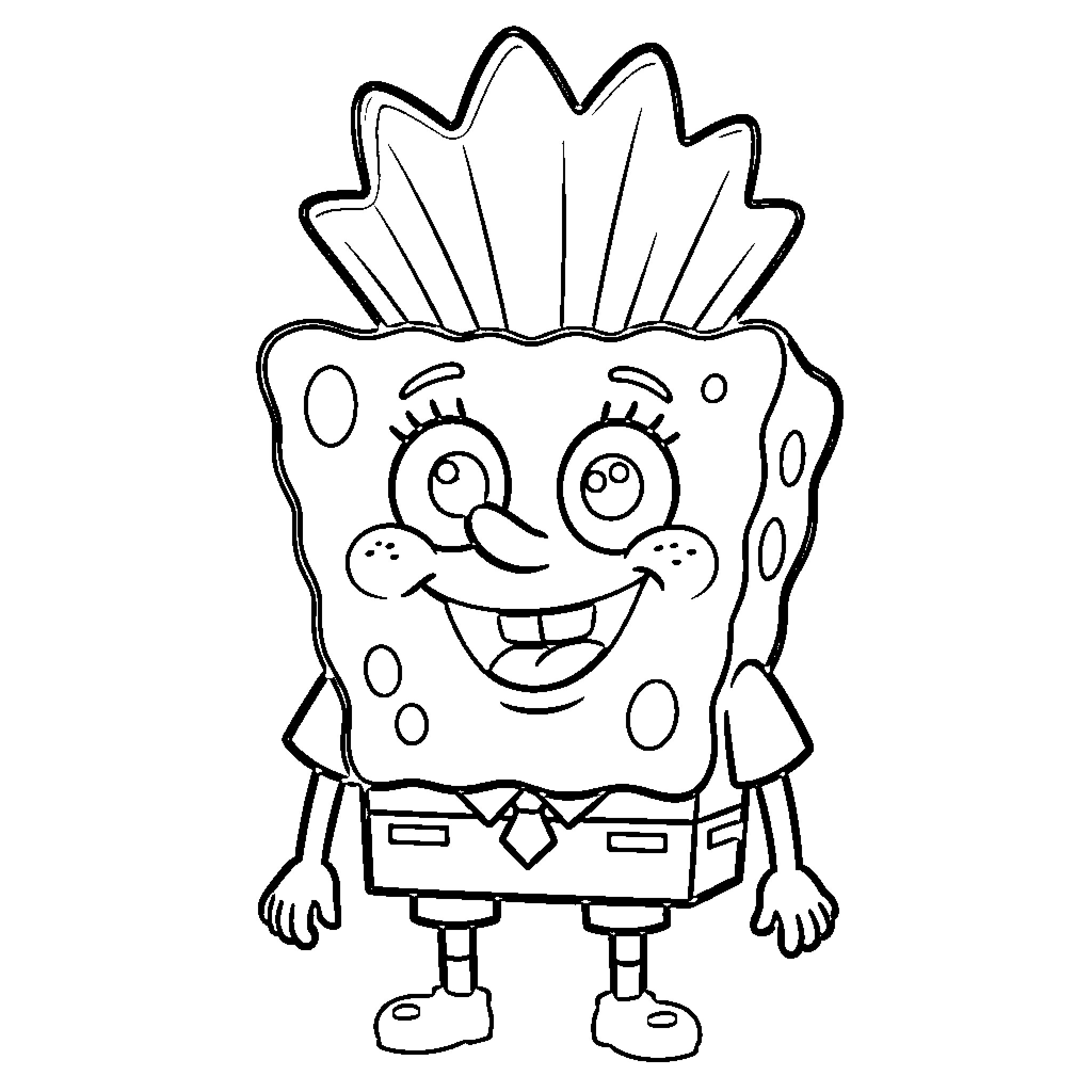 Bob esponja in funny cartoon pose Coloring Page (free black-and-white line drawing printable PDF for all, from beginners to advanced learners, including children, teens, adults, and seniors)