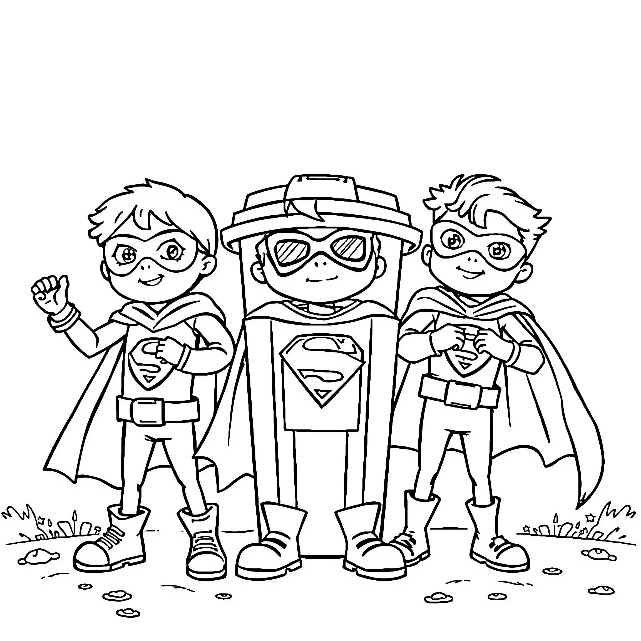 Garbage Pail Kids as superhero characters in action Coloring Page (free black-and-white line drawing printable PDF for all, from beginners to advanced learners, including children, teens, adults, and seniors)
